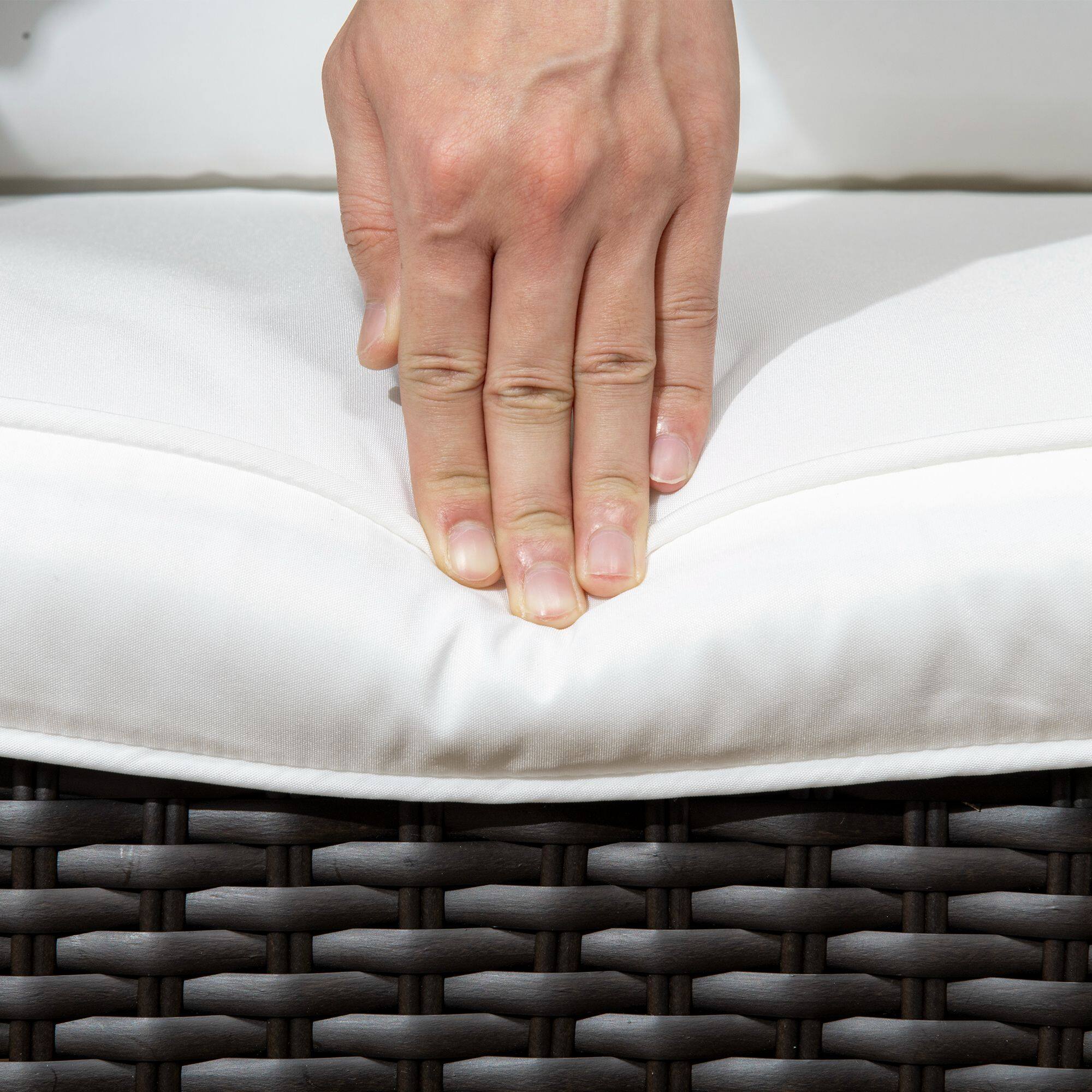 Alt View 8. Outsunny - 3 Pieces Wicker Outdoor Bistro Set, Rattan Patio Furniture Set with Glass Coffee Table and Swivel Porch Chairs - Cream White.