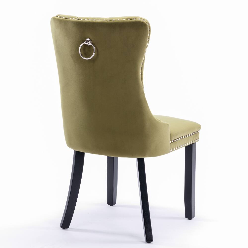 Alt View 1. Loheer - Loheer Olive Green Velvet Dining Chairs Set of 2, Tufted Upholstered High Back Chairs with Nailhead Trim - Olive Green.