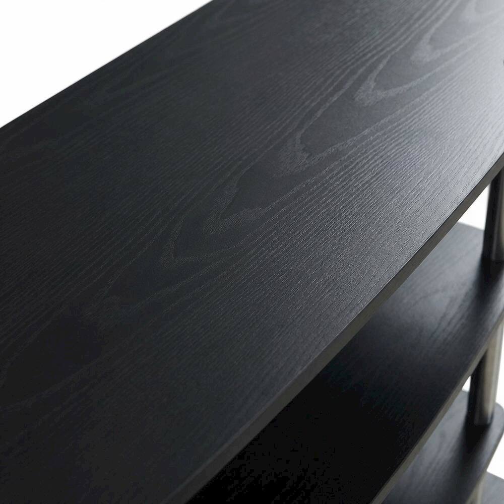 Alt View 4. FurniFact - Black No Tools Wide Highboy TV Stand, Particle Board Shelves, Steel Poles - Black.