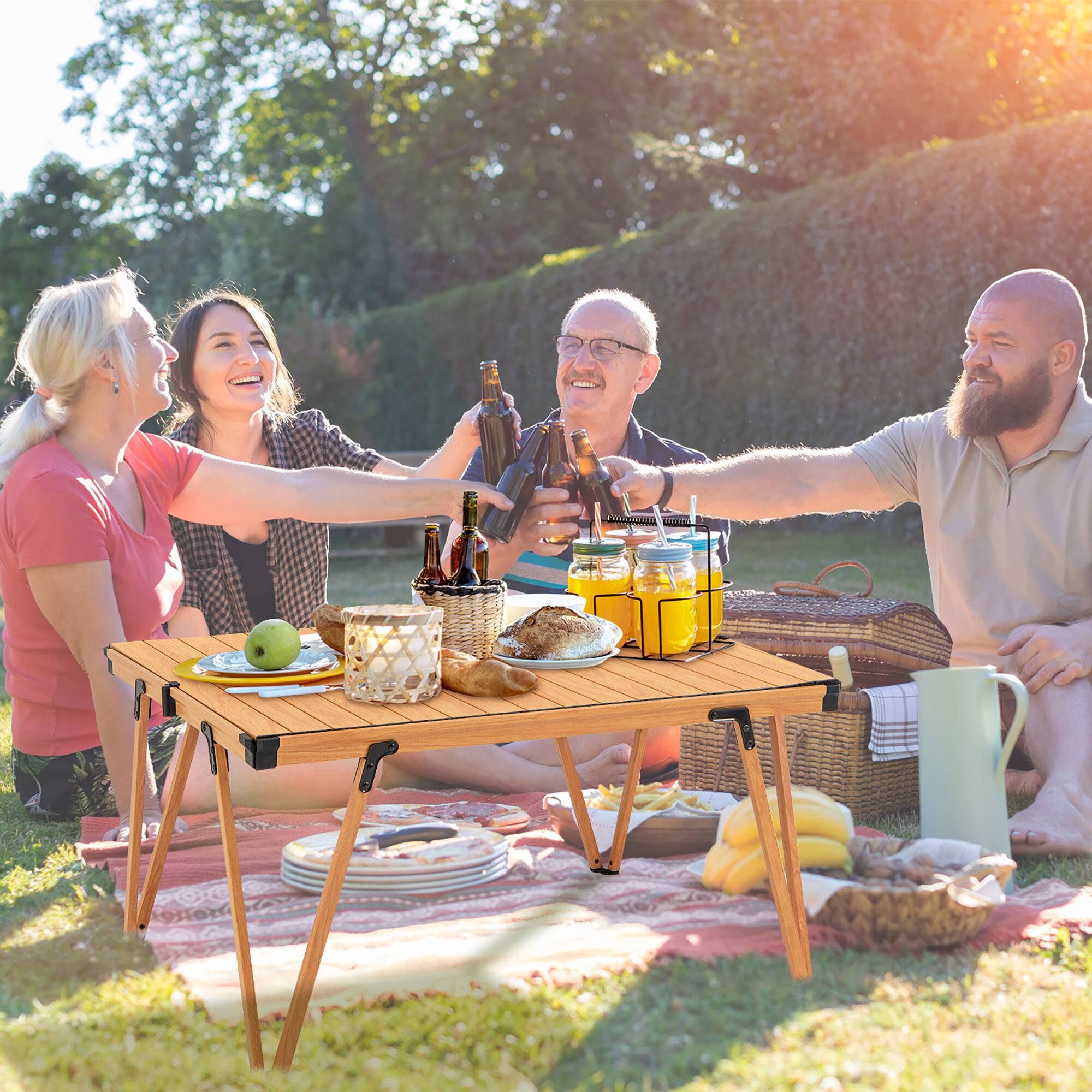Alt View 1. Gymax - Gymax Folding Camping Table w/ Storage Bag & Waterproof Desktop Aluminum Structure Brown - Silver.