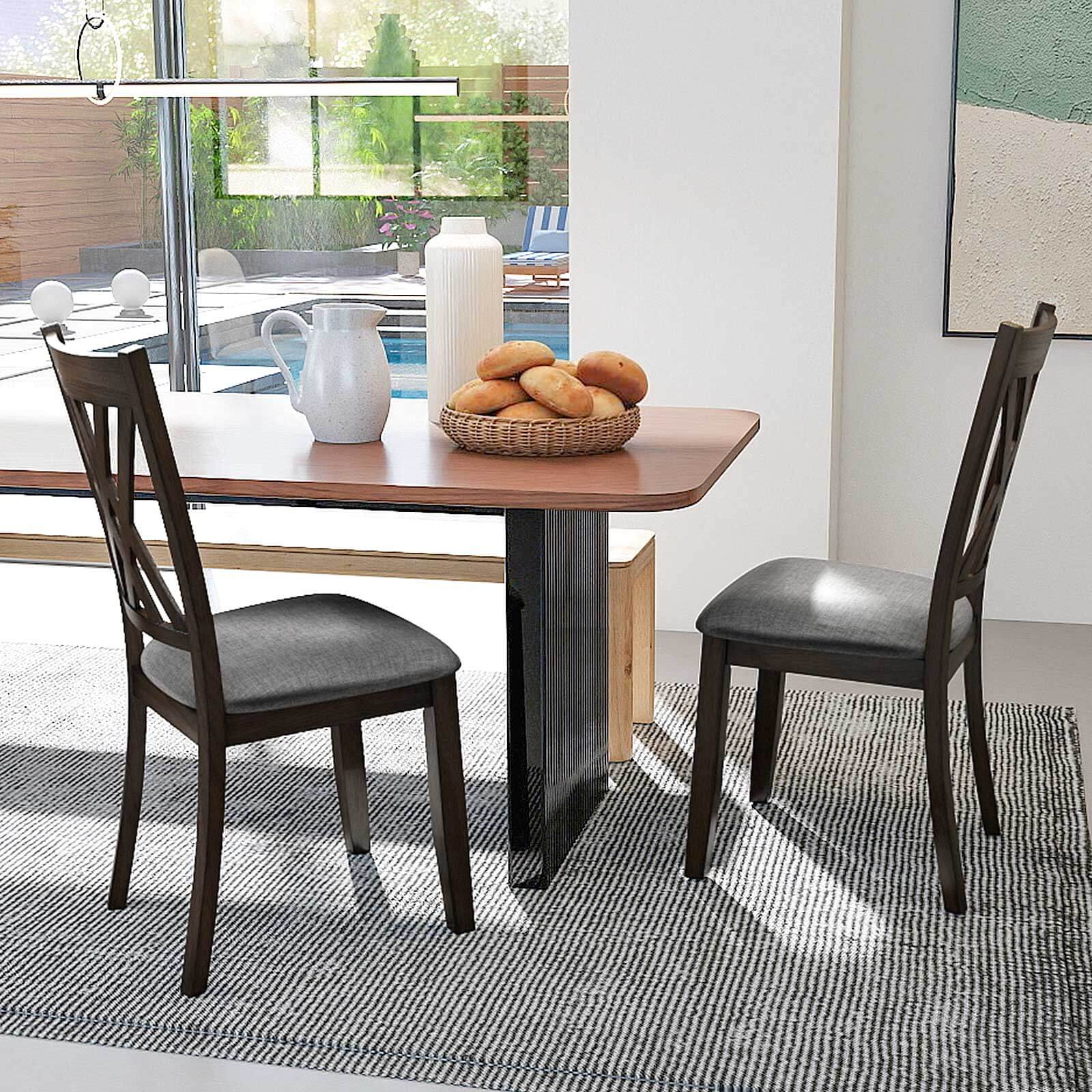 Alt View 3. Costway - Costway 4 PCS Linen Fabric Upholstered Kitchen Armless Chairs with Rubber Wood Frame - Gray.