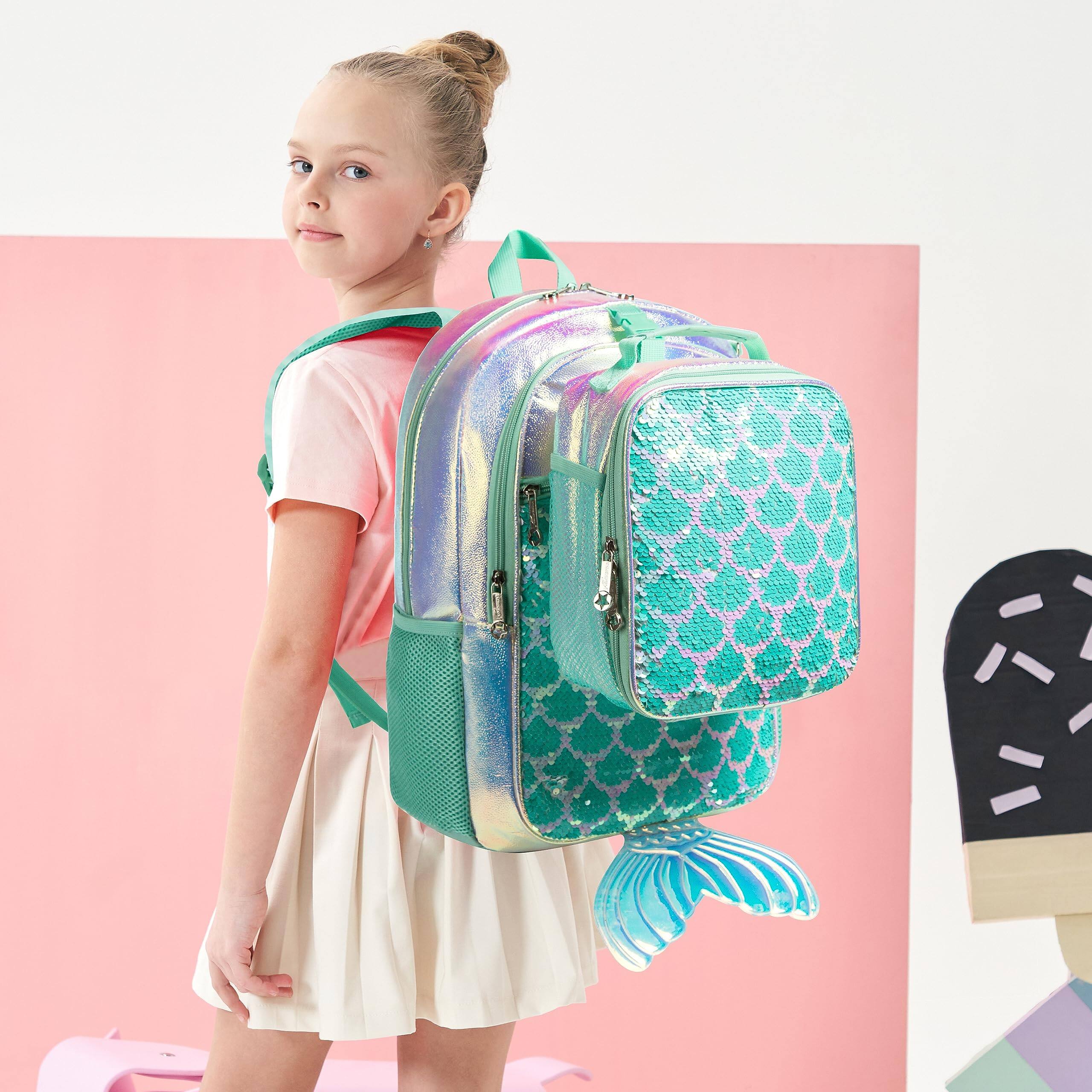 Cozy Serene Backpack For Mermaid Magic Sequin School Bag With Lunch Box ...