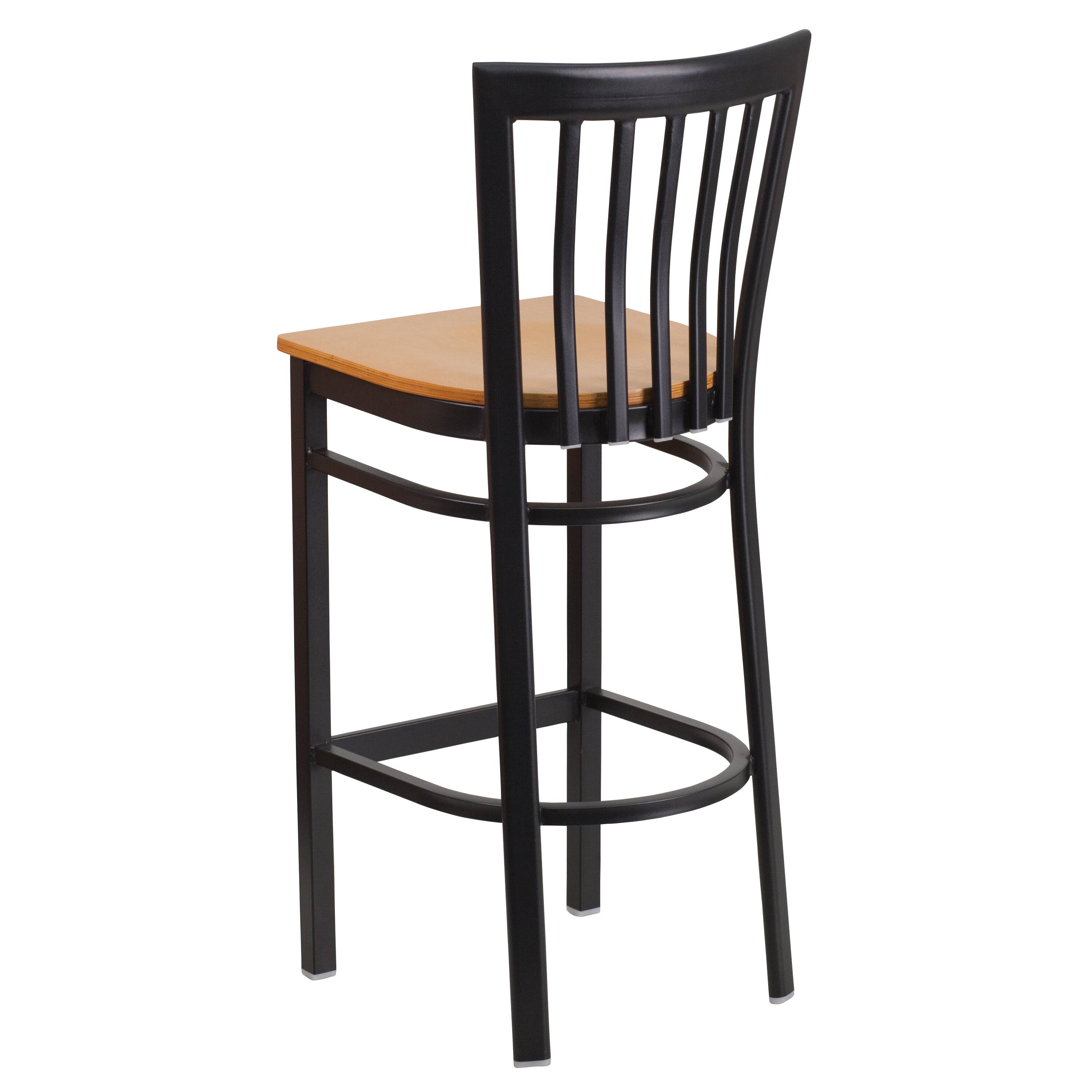 Alt View 3. Emma + Oliver - School House Back Metal Restaurant Dining Barstool - Natural Wood Seat/Black Metal Frame.