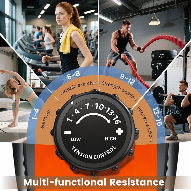 5-8 Aerobic exercise  
9-12 Strength training  
1-4 Warm up  
13-16 Intense workout  

LOW HIGH  
TENSION CONTROL  

Multi-functional Resistance