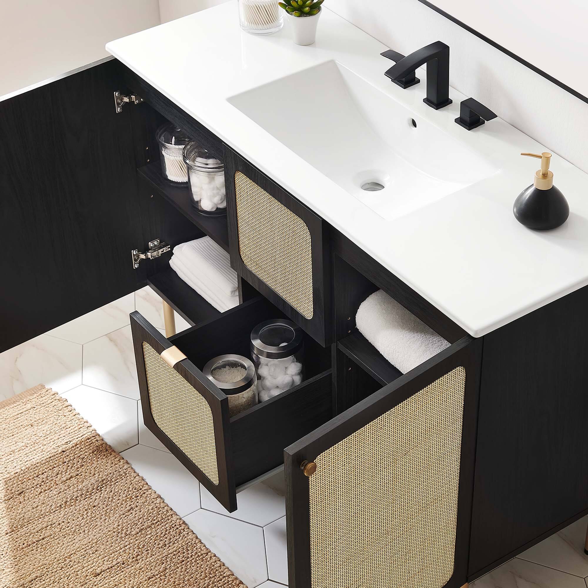 Alt View 1. Modway - Chaucer 48" Bathroom Vanity with White Basin Included by Modway - Black White.