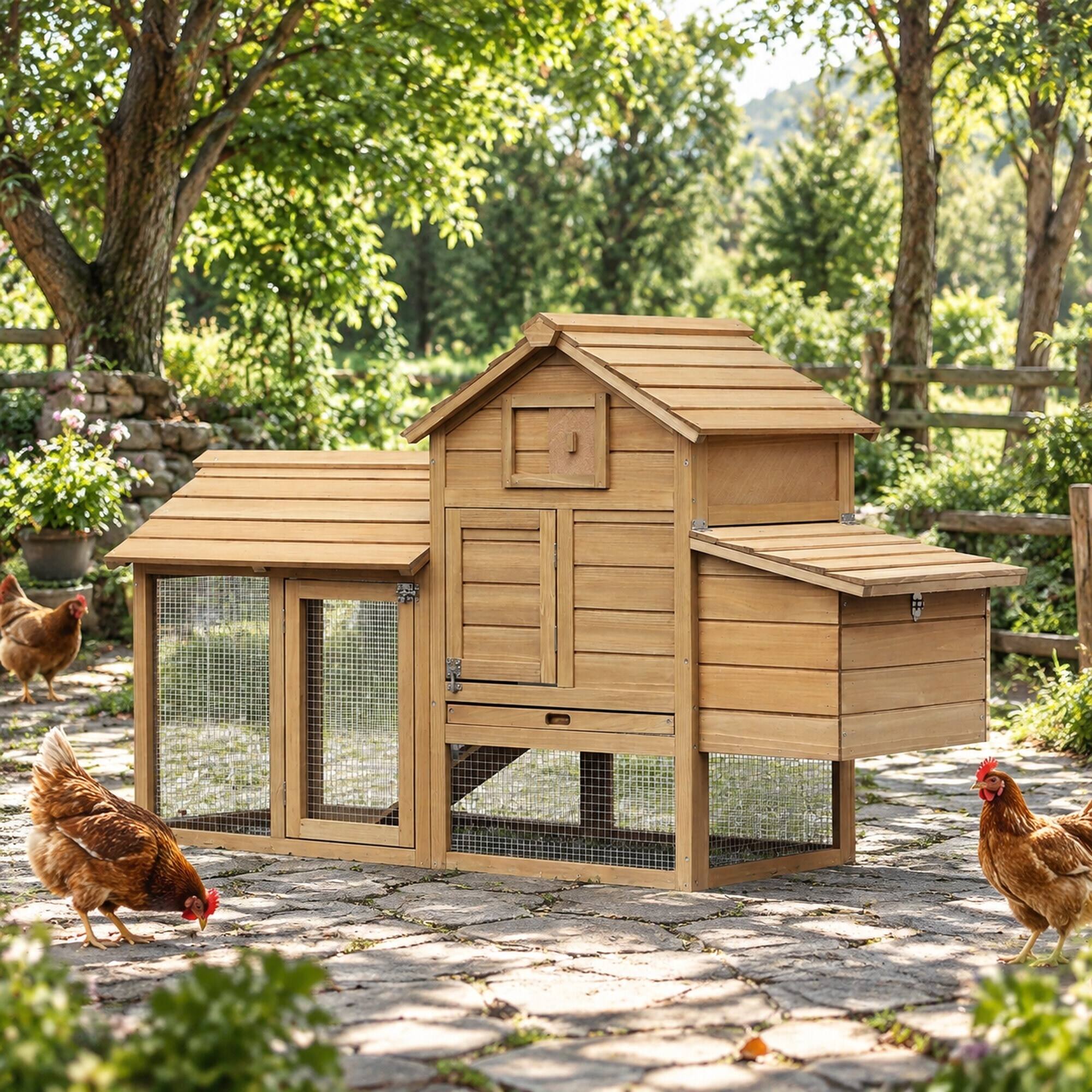 Angle. RYHNUYNE - 59 in Wooden Chicken Coop, Fir Wood Hen House, Nesting Box, Removable Tray, Outdoor Backyard.
