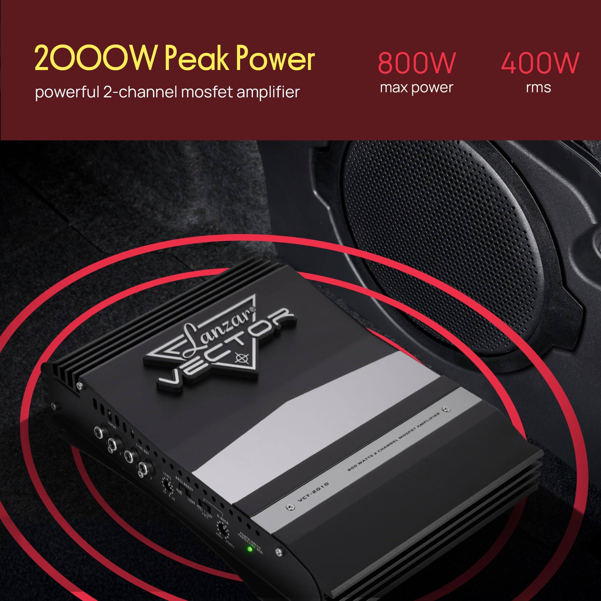 2000W Peak Power powerful 2-channel mosfet amplifier  
800W max power  
400W rms  
VECTOR anzar - VCT-RD19