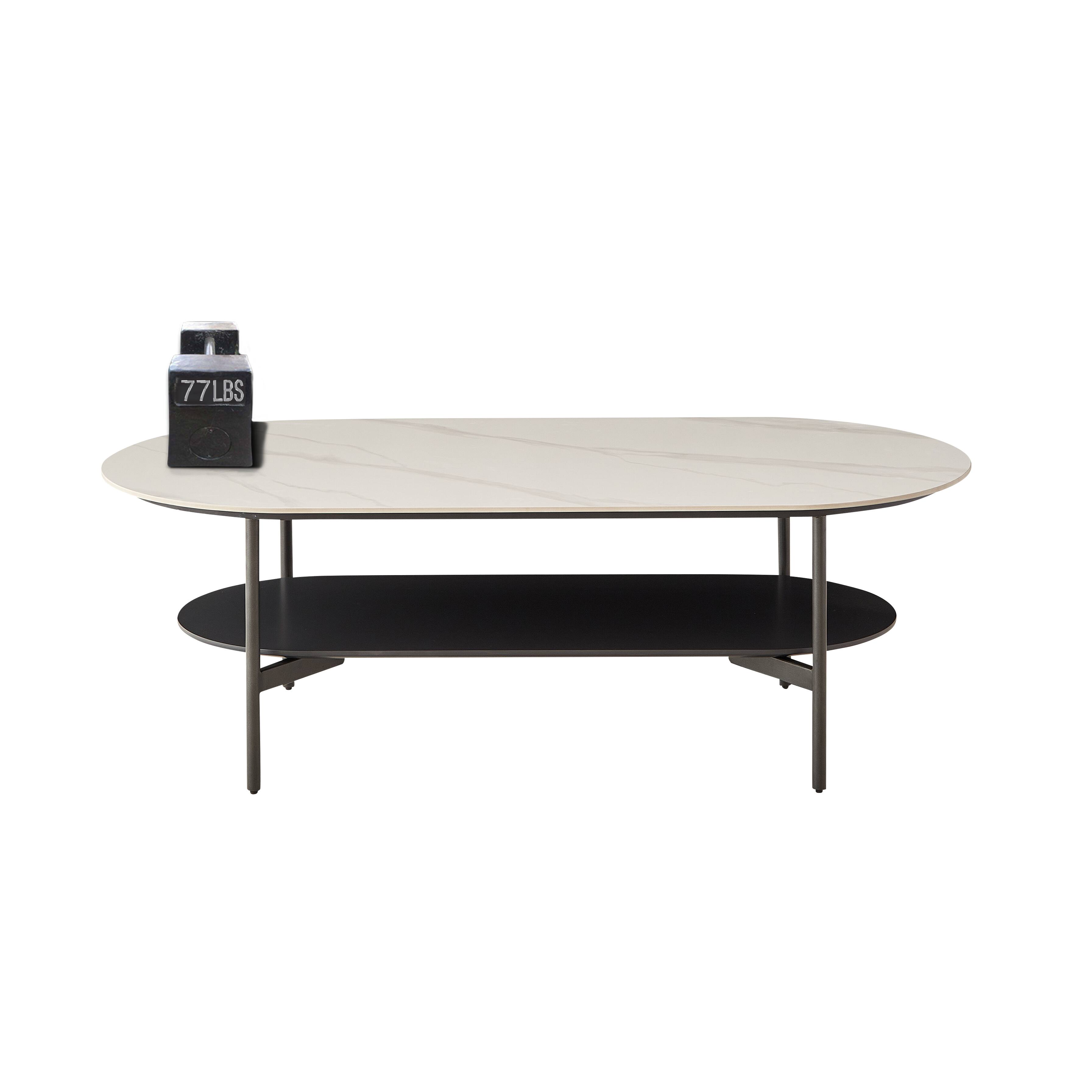 Alt View 2. Tiramisubest - Contemporary Coffee Table,Sintered Stone Surface with White Ceramic Finish,Double Layer,MDF Base Matte Dark Grey Shelf - White+gray.