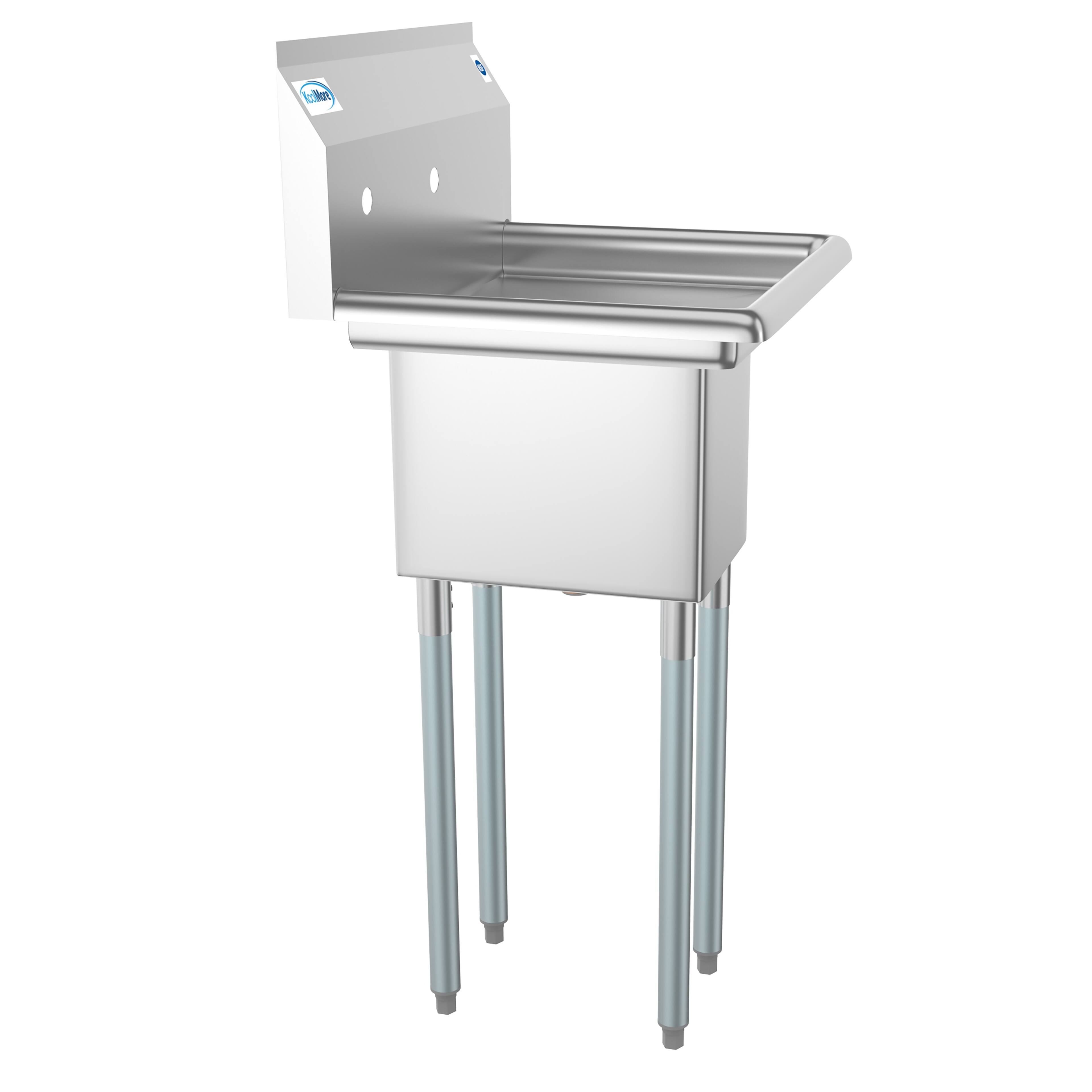 Back. Koolmore - 23 in. One Compartment Stainless Steel  Sink with Drainboard, Bowl Size 10"x 14"x 10" SA101410-10R3. - Stainless Steel.