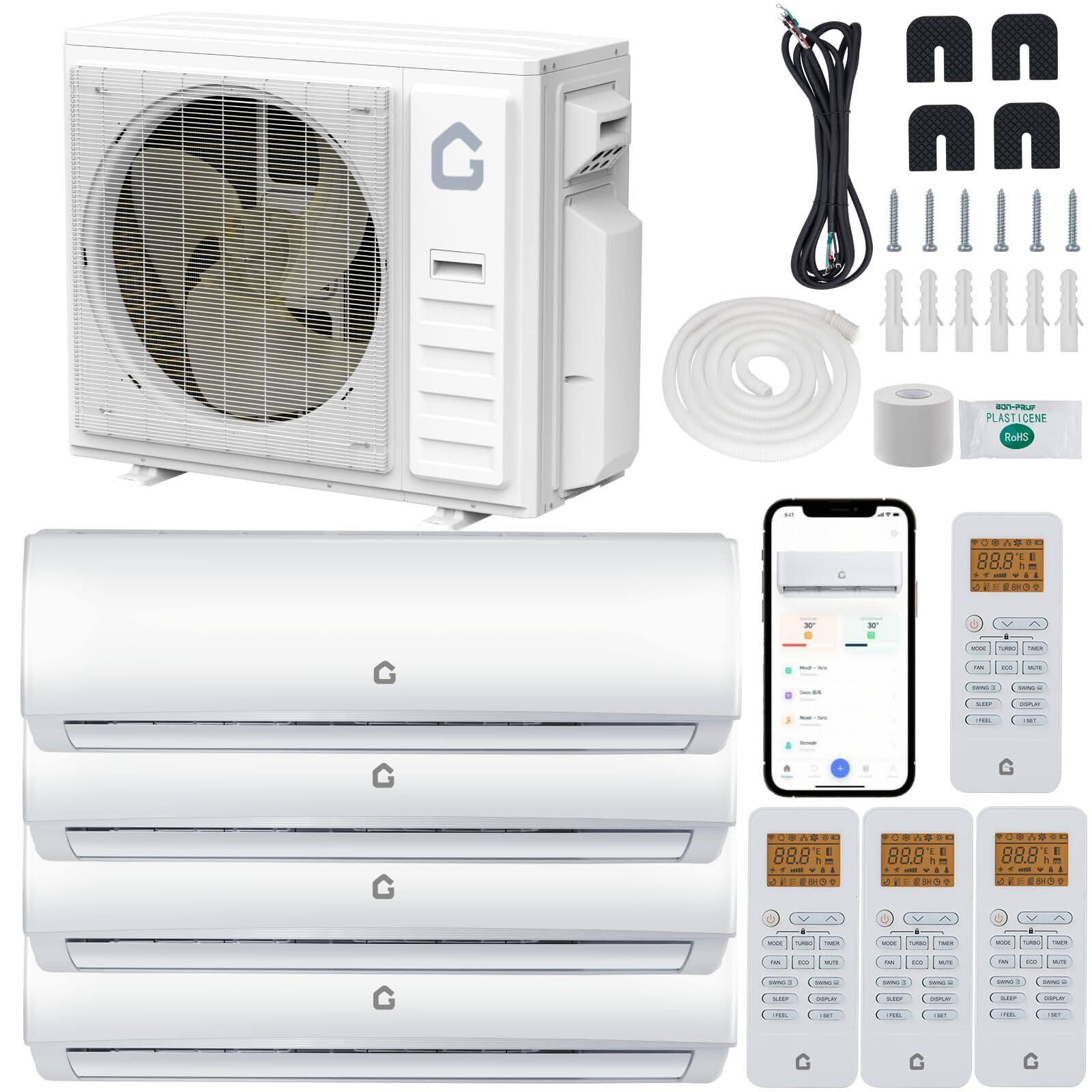 Jojoka - 35000 BTU Mini Ductless Split Air Conditioner & Heat Pump 220V Quad 4 Zone (9000+9000+9000+12000 BTU) w/ WIFI - White