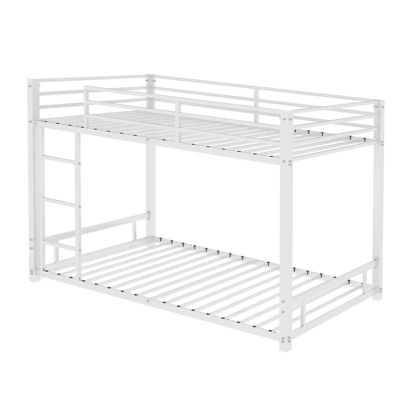 Alt View 9. Loheer - Loheer White Metal Twin over Twin Bunk Bed Heavy Duty Sturdy Frame with Safety Guardrail Noise Reduced - White.