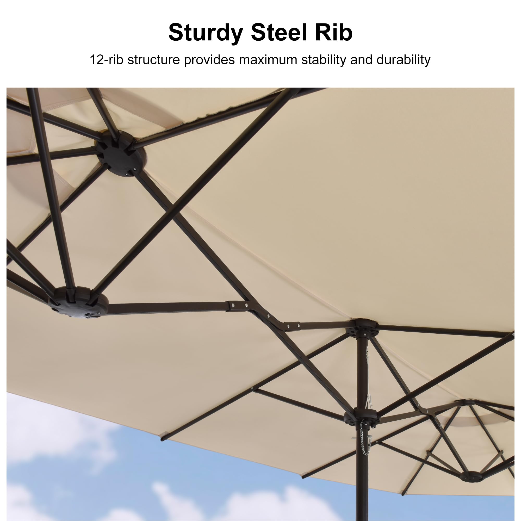 Sturdy Steel Rib  
12-rib structure provides maximum stability and durability