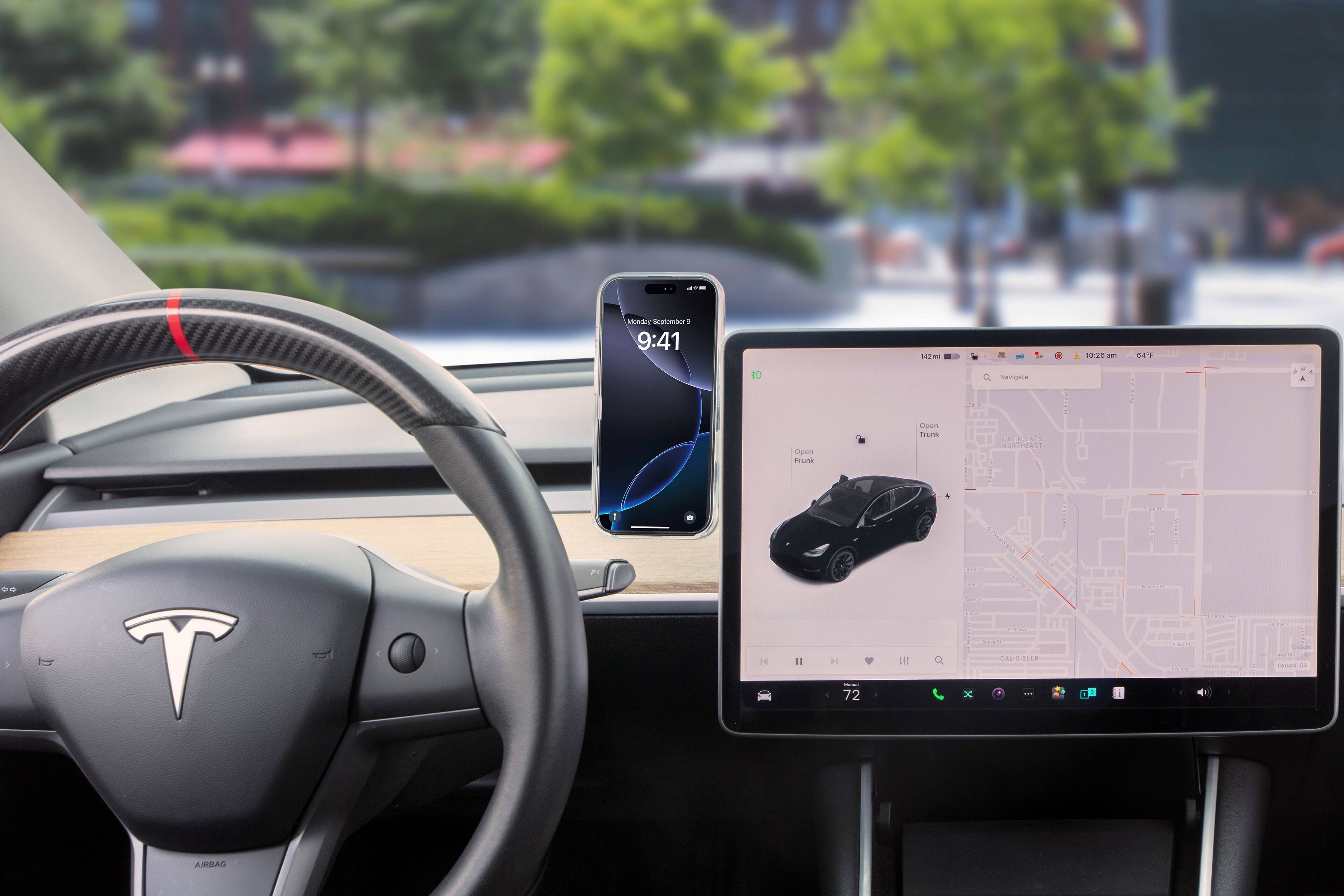 Monday, September 9, 9:41 am, 147 mi, 10:20 am, Navigate, Open trunk, Open frunk, 72, CALI-GISLER, AIRBAG