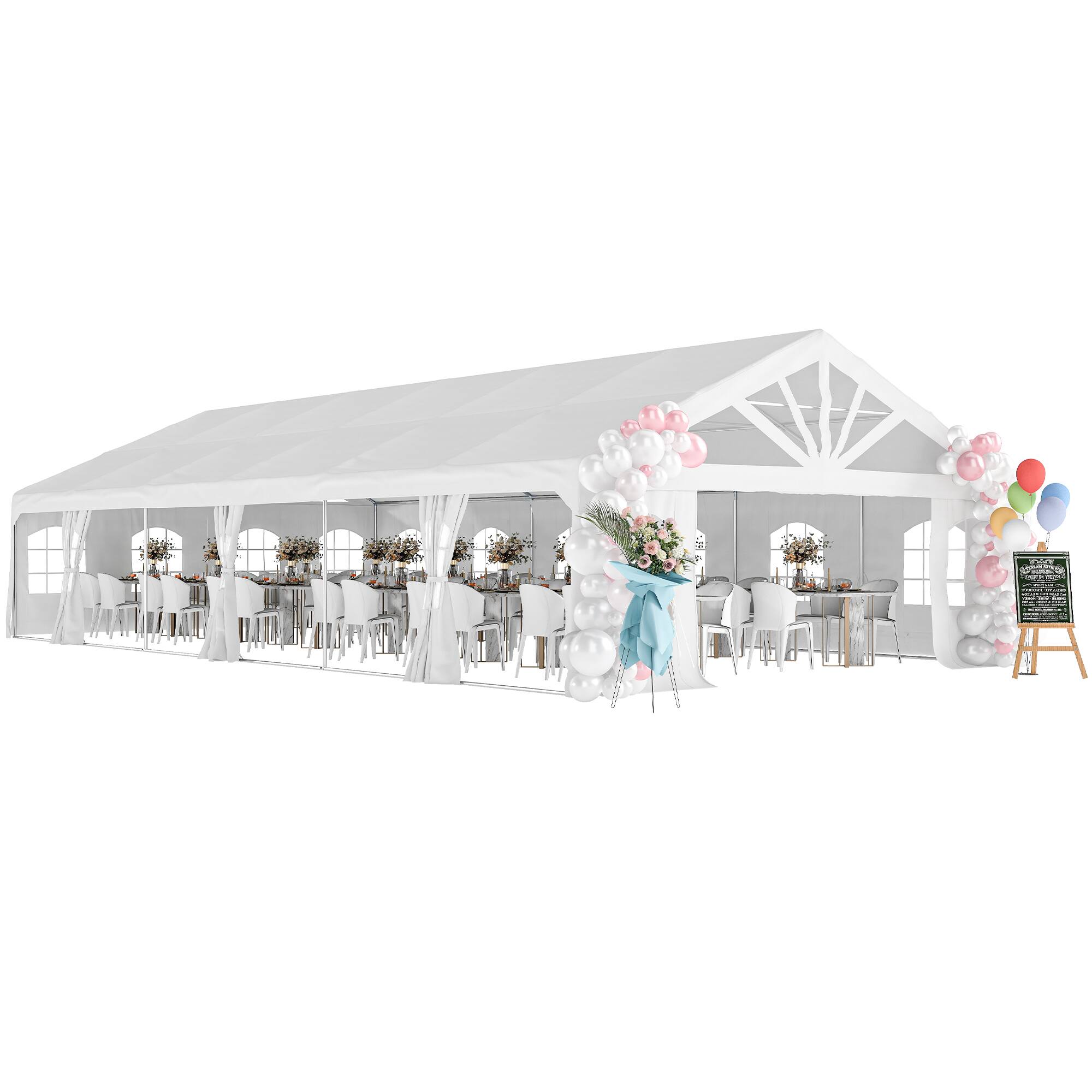 Outsunny - Duty Party Tent, 19.5' x 39' Large Sun Shade Canopy Tent for Parties, Wedding, Events - White