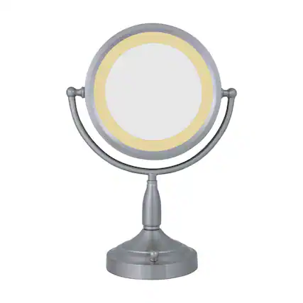 Front. Zadro - LED Lighted Makeup Mirror with 8X/1X Magnifications - Satin Nickel.