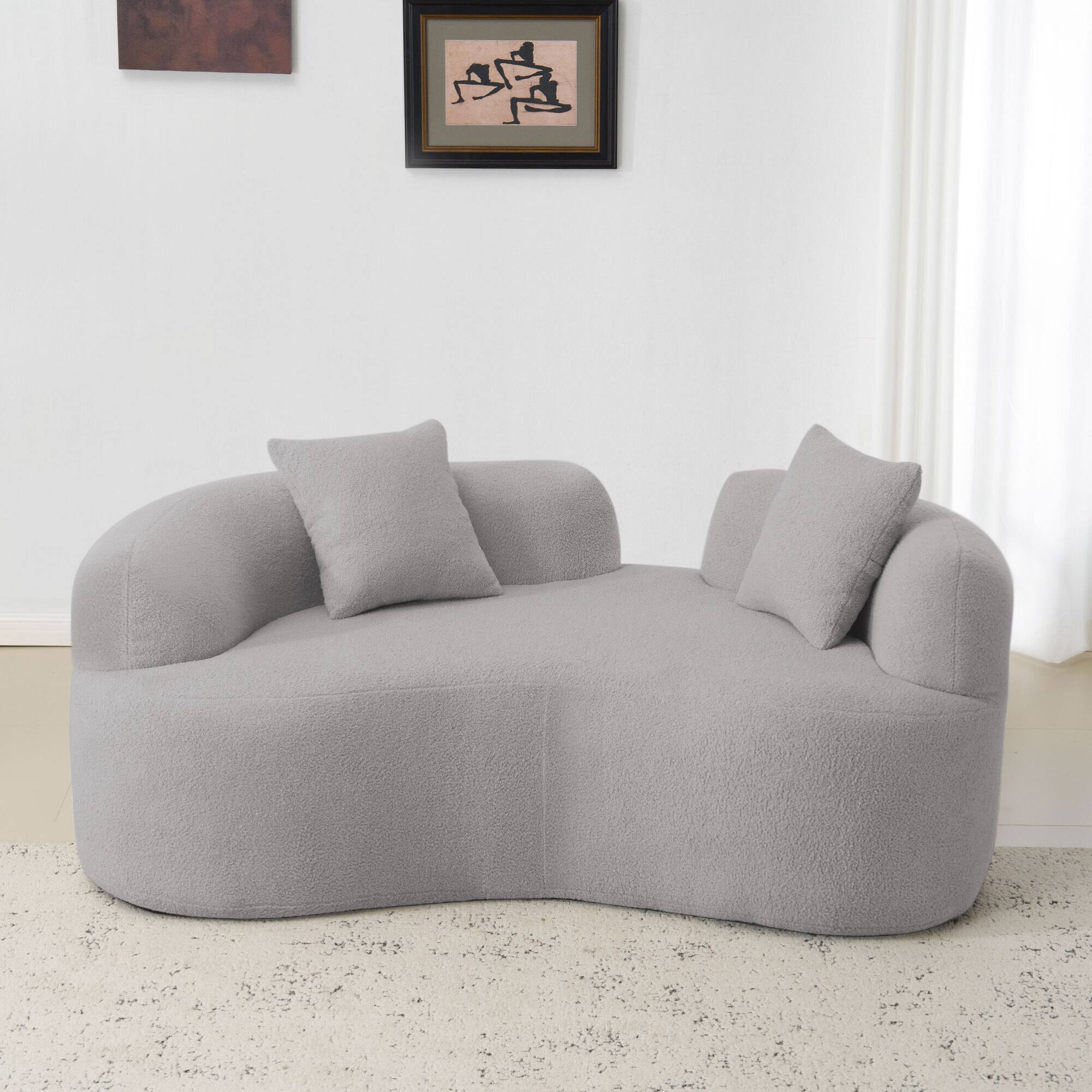 Angle. GOODSILO - Modern Curved Loveseat Sofa with Teddy Velvet Fabric for Small Spaces and Apartments - Grey.