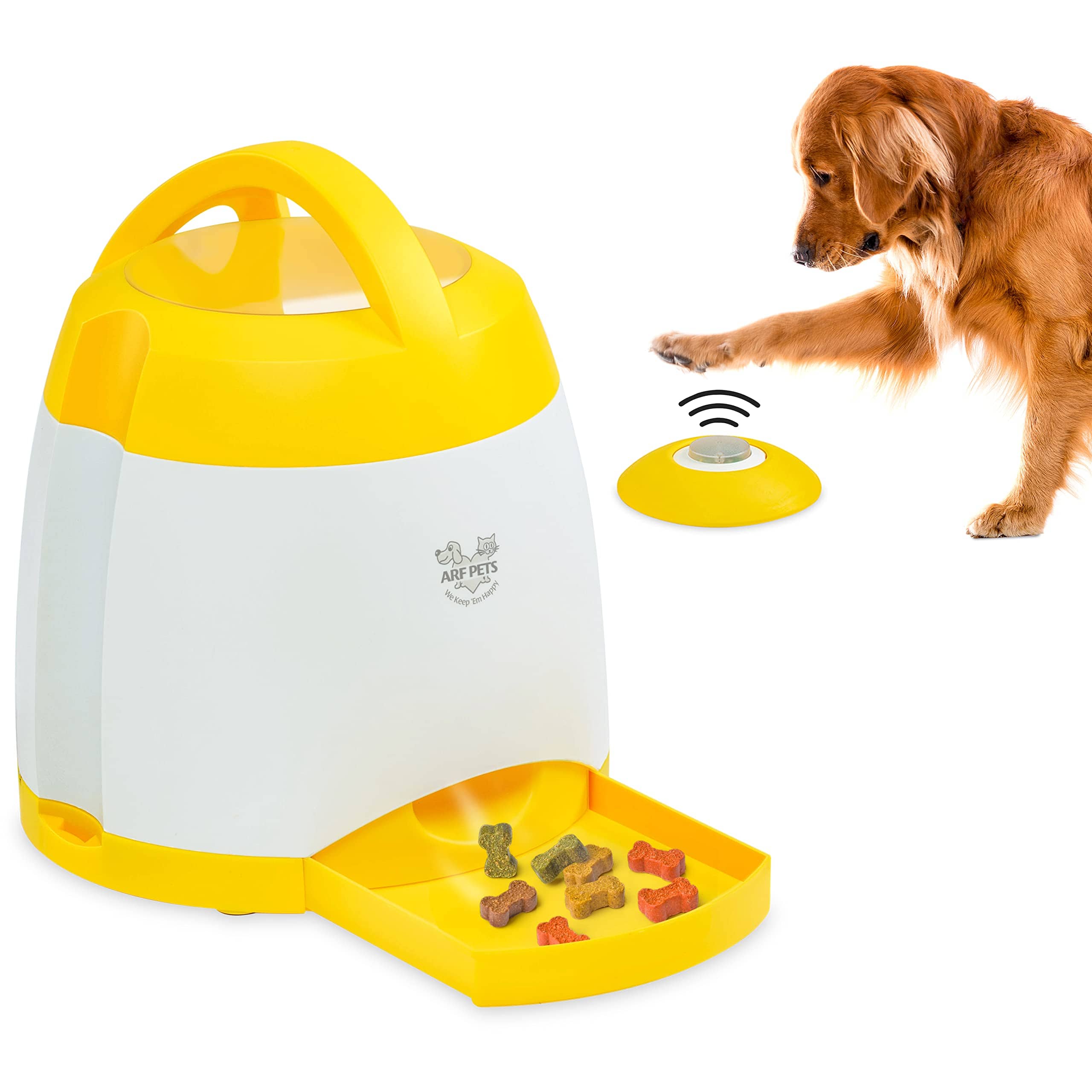Arf Pets - Dog Treat Dispenser with Button – Dog Memory Training Toy Promotes Exercise - Yellow