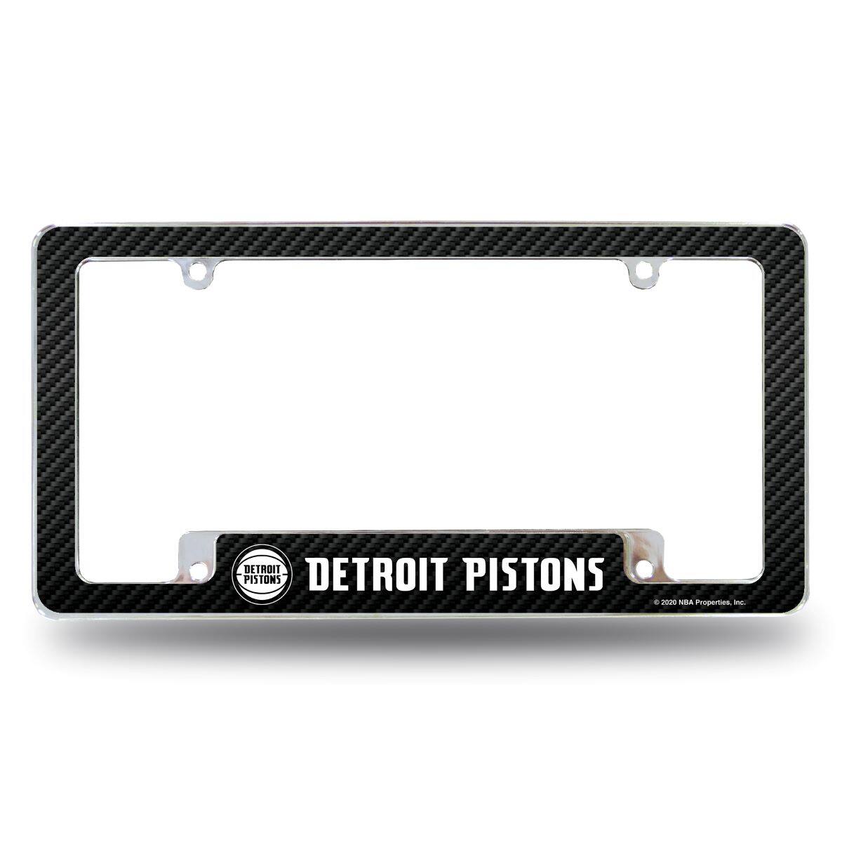 Detroit Basketball Pistons Chrome Metal License Plate Frame - Carbon Fiber Look