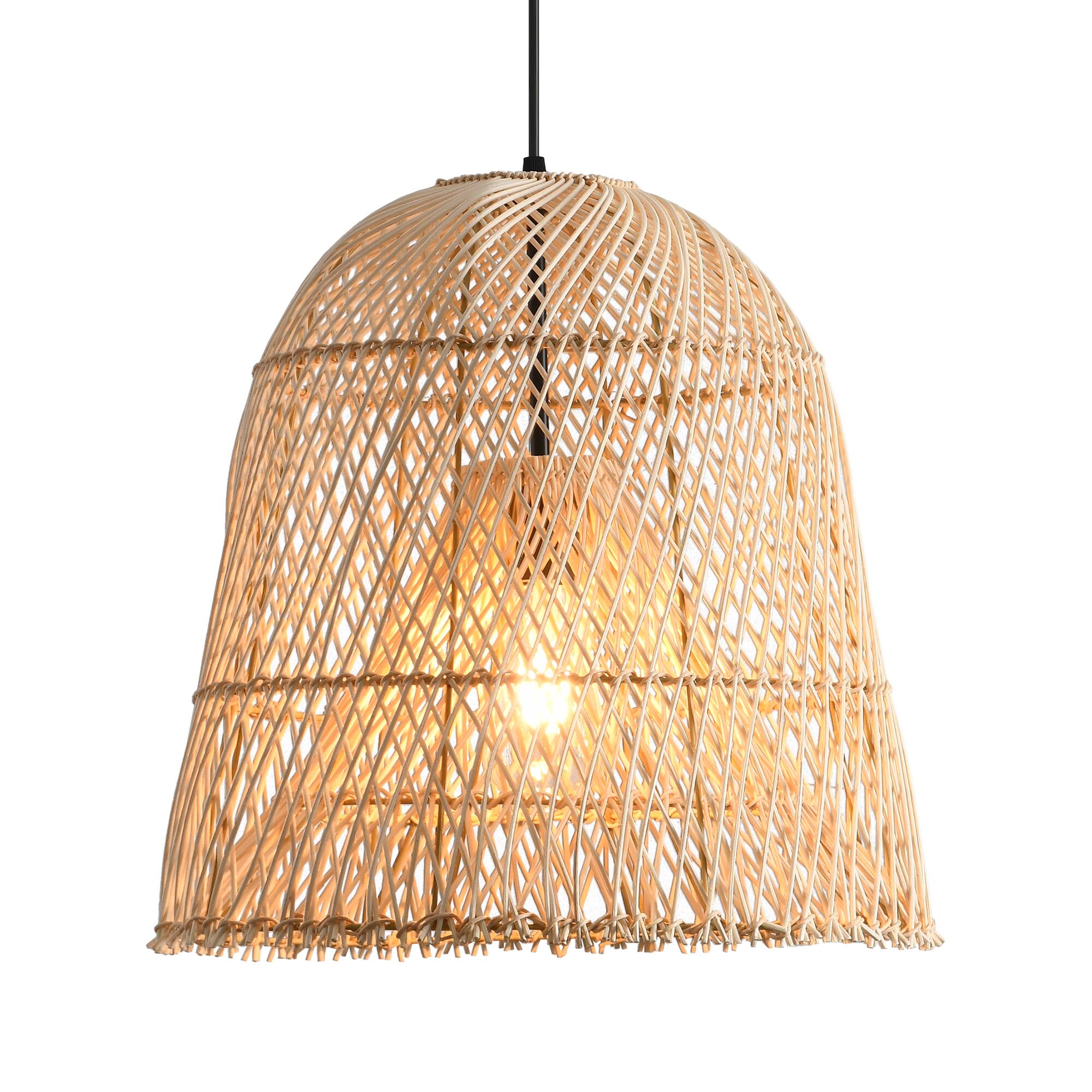 Alt View 7. Parrot Uncle - 1-Light Coastal Retro Brown Rattan Hand-Woven Cloche Hanging Basket Pendant Light - Brown.