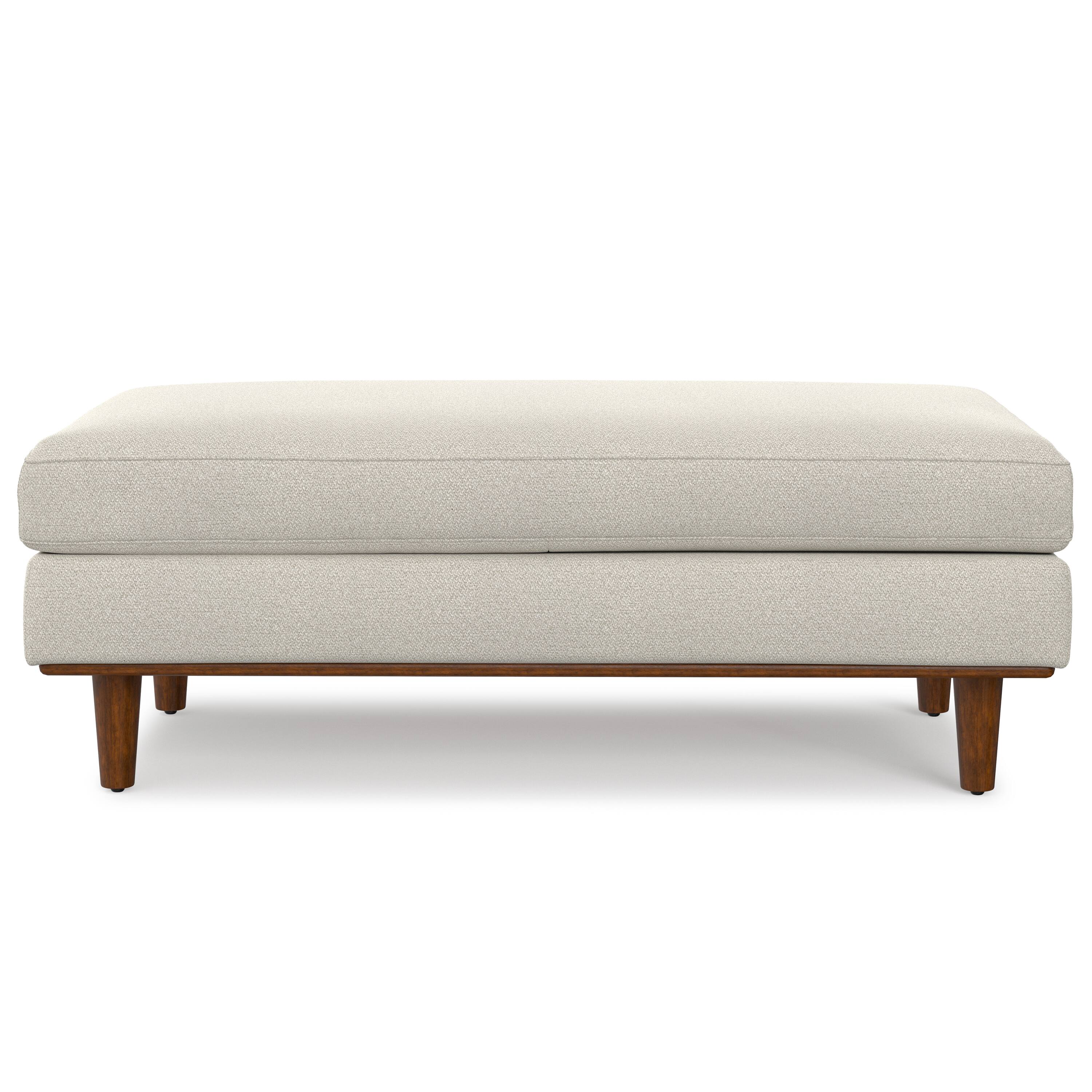 Left. Simpli Home - Morrison 49 inch Wide Mid-Century Modern Table Ottoman in Cream White Woven-Blend Fabric - Cream White.