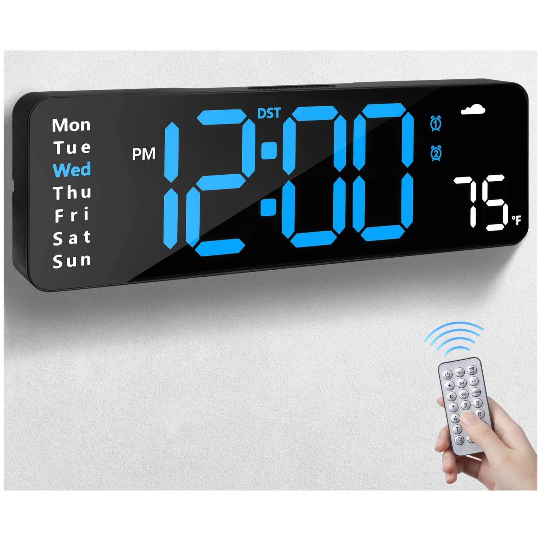 Dazzed Corner - Digital Wall Clock with Remote Control,Plug in LED Digital Alarm Clocks with 12/24Hr - Black