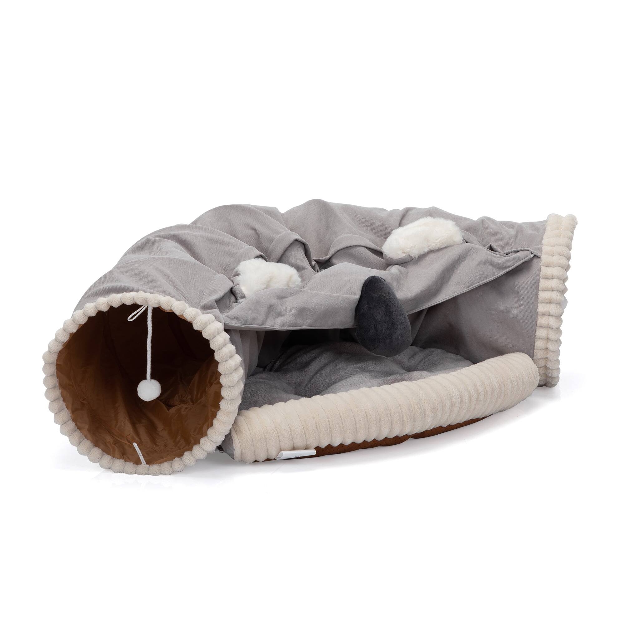 Alt View 4. Pefilos - 49" Large Cat Tunnel Bed for Indoor, Cat Tube with Collapsible Washable Cat Bed, Cat Toys for Small Medium Kitty City - Gray.