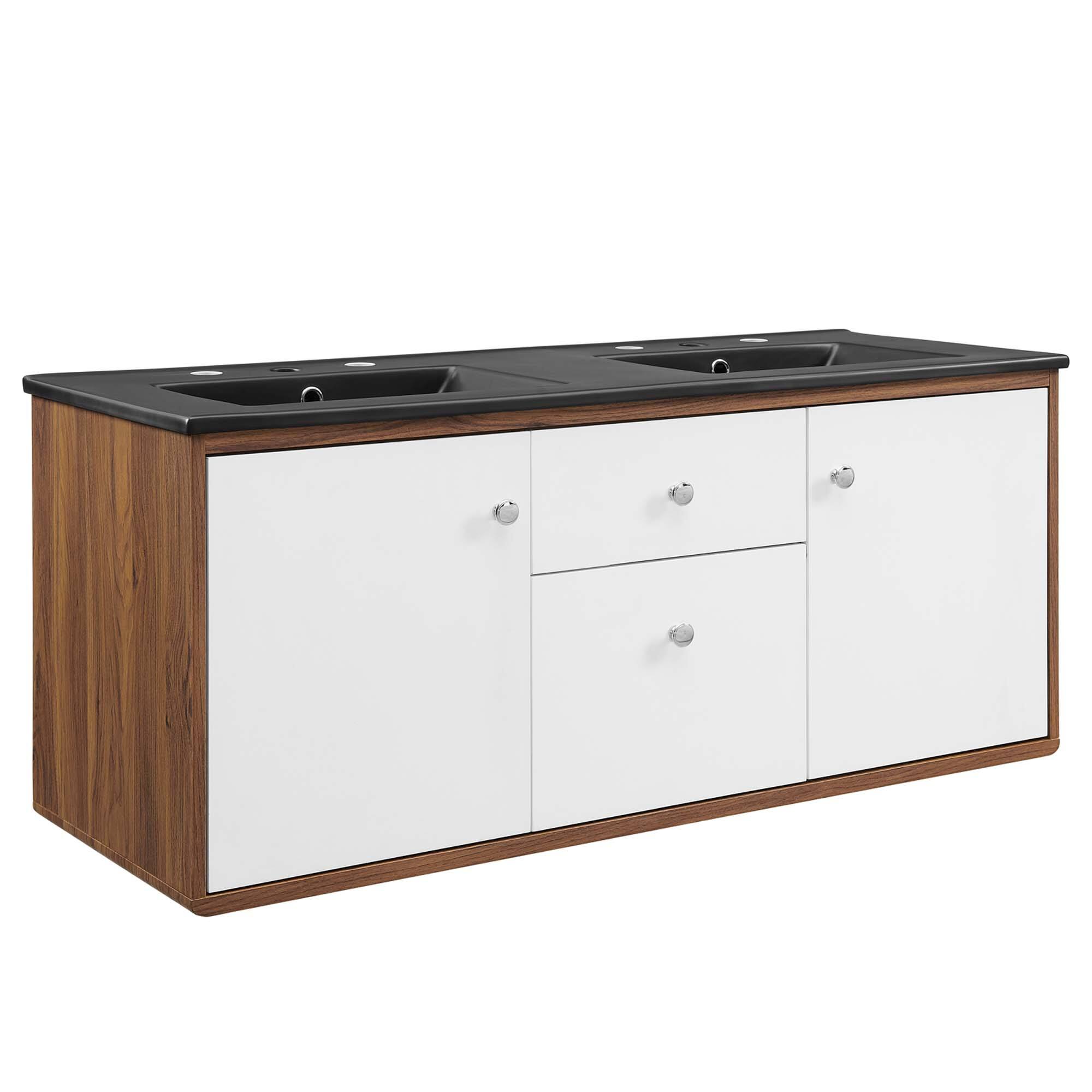 Angle. Modway - Transmit Wall-Mount Bathroom Vanity Basin Included - Walnut Black.