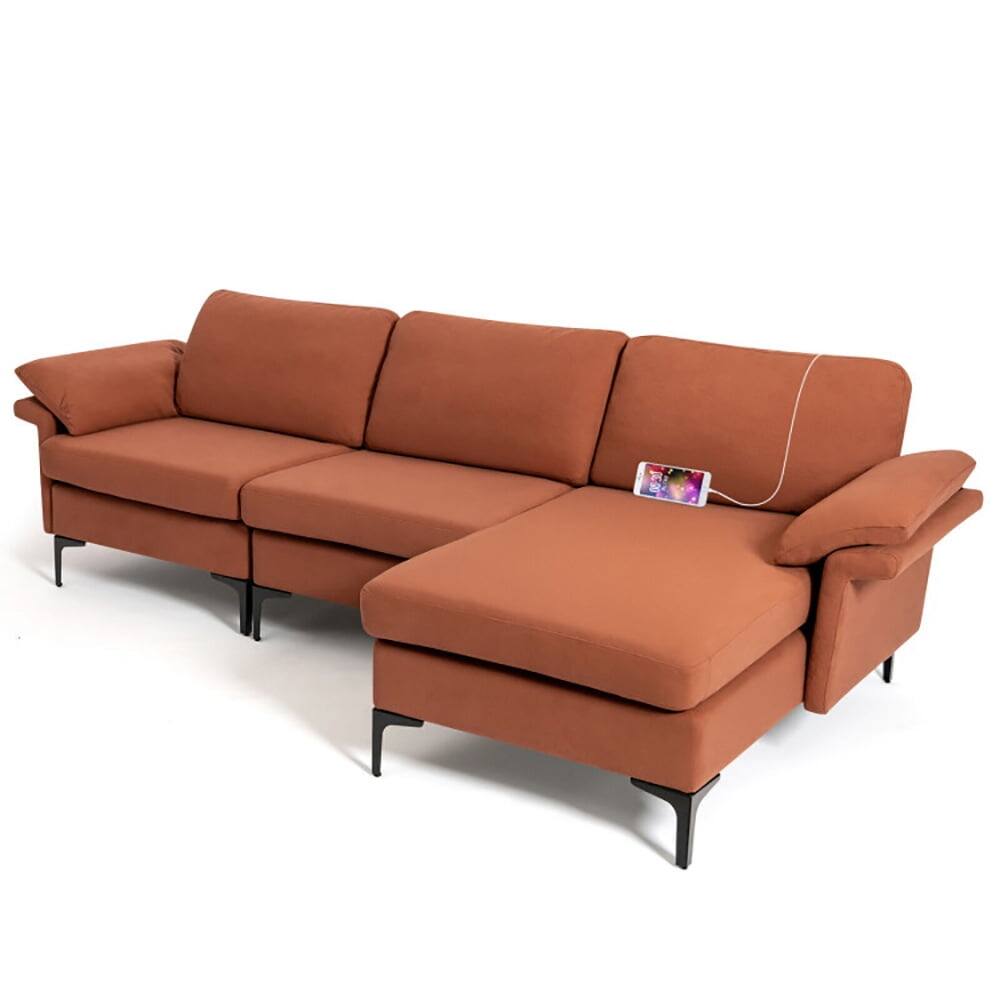Front. Kadyn - Extra Large Modular L-shaped Sectional Sofa with Reversible Chaise for 4-5 People-Rust Red, Sectional Sofa Couch - Red.