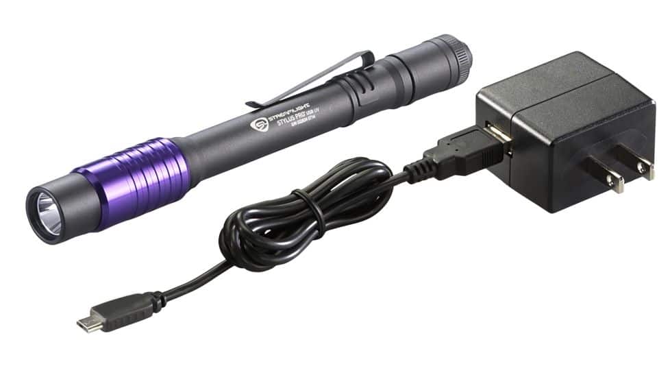 Streamlight - 66148 Stylus Pro USB UV Rechargeable Pen Light with 120V AC Adapter, USB Cord and Nylon Holster - Black With Uv Led