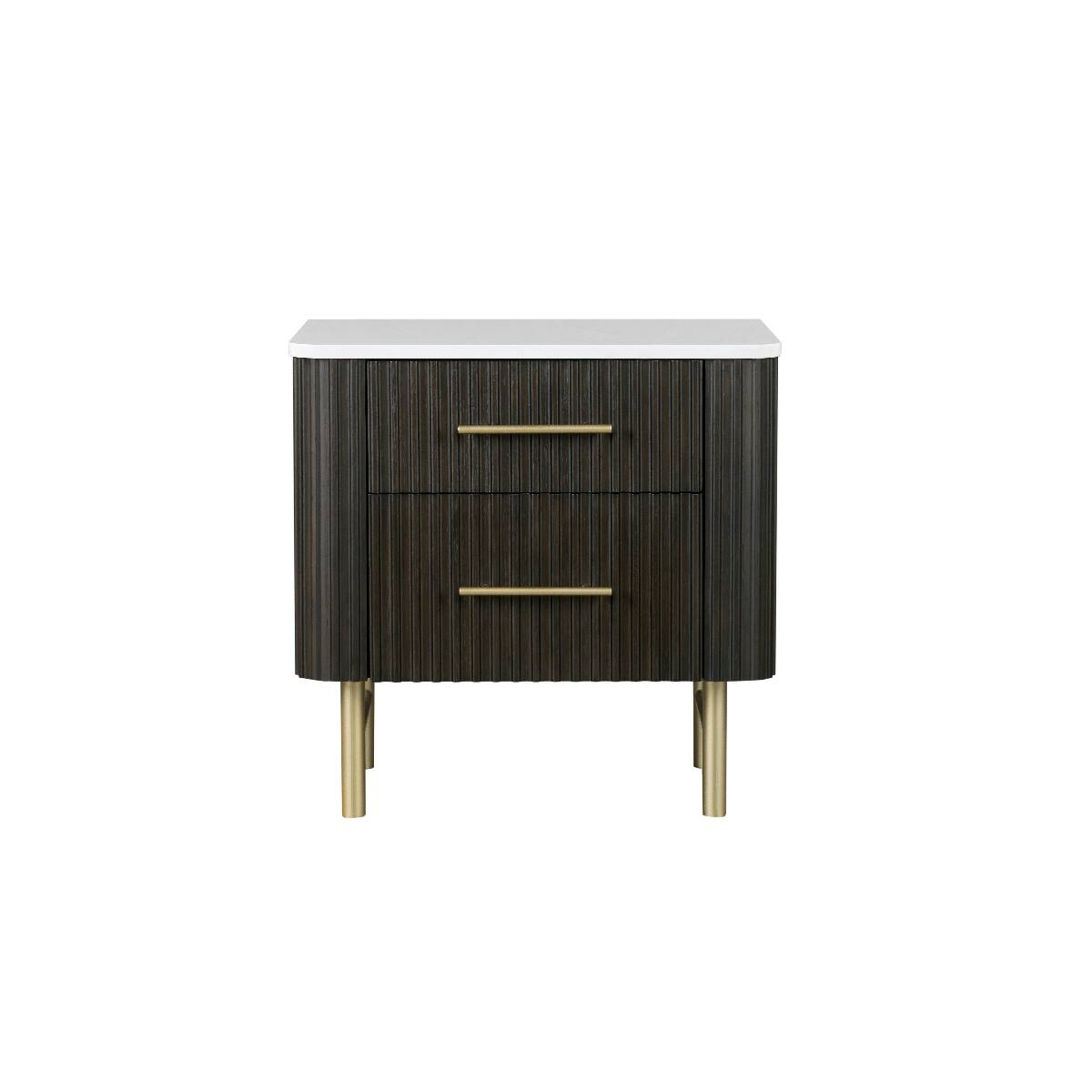 Angle. Loheer - Loheer Espresso Nightstand with White Marble Top and Two Drawers - Espresso and White Marble.
