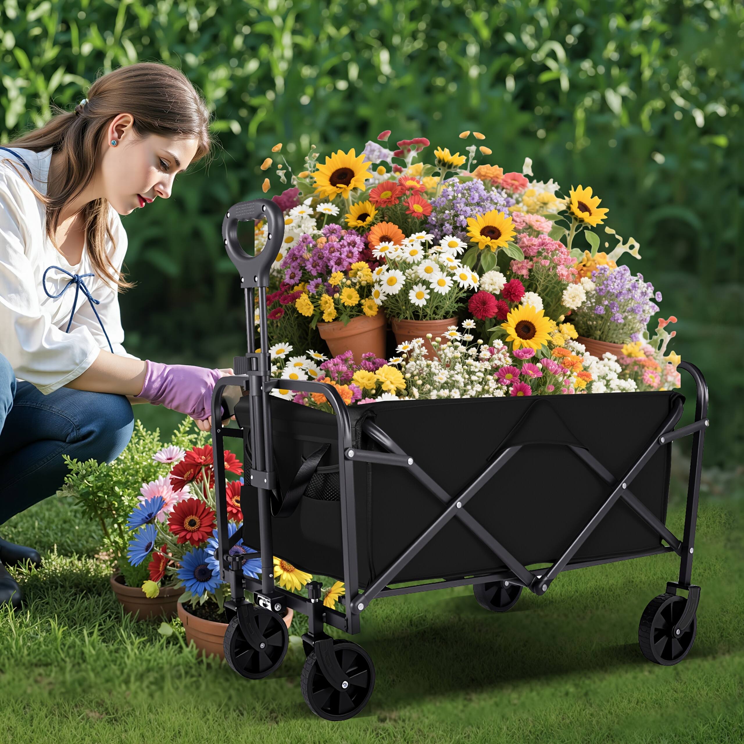 Alt View 8. GlowWise - Heavy Duty Folding Cart - 680LBS Capacity, All Terrain, Black Multipurpose Utility Cart for Outdoor/Gardening/Shopping - Black.