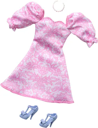 Front. Mattel - Barbie Fashon Pack Complete Looks Pink Puffy Sleeve Dress Outfit - COLLECTIBLES - Multicolor.
