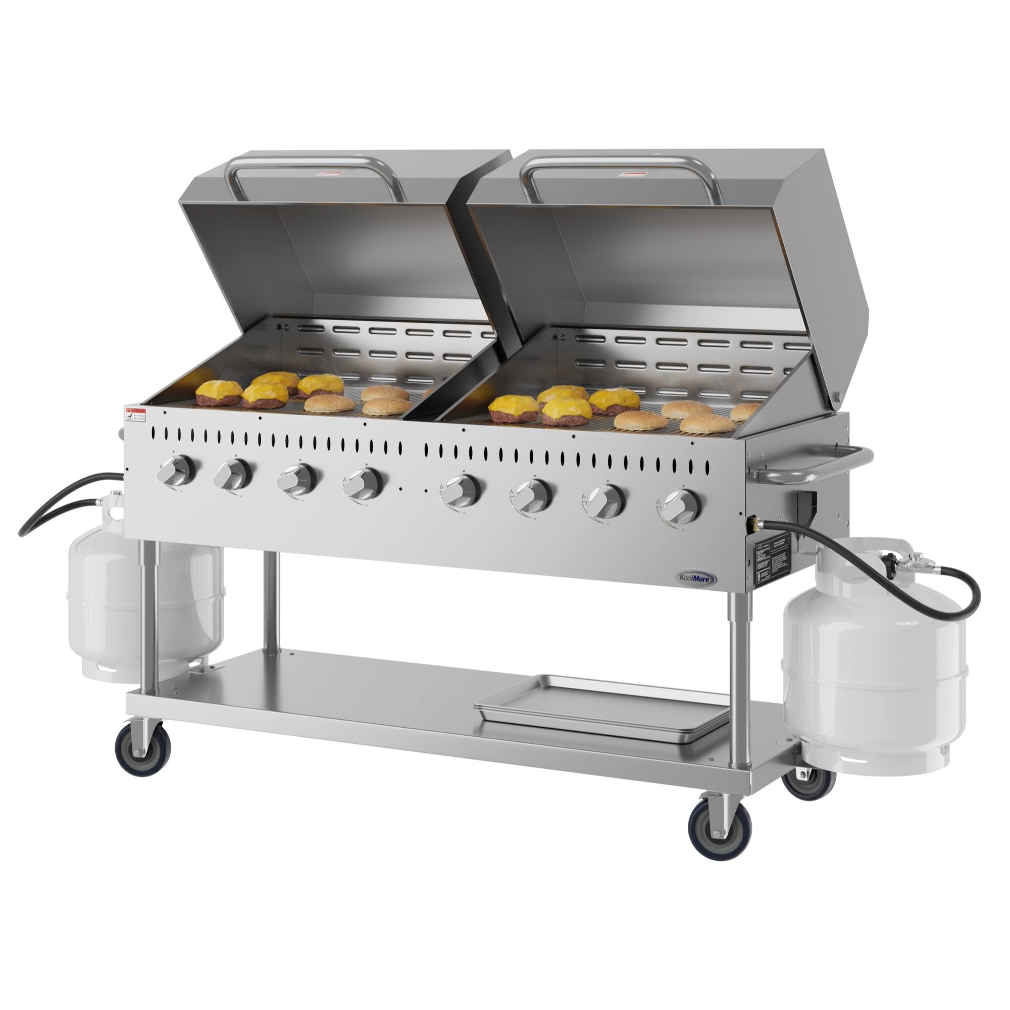 Angle. Koolmore - 60 in. 8-Burner Commercial Outdoor Propane Gas Grill with 2 Roll Dome Covers in Stainless-Steel, (CGKIT6-D30D30) - Stainless Steel.