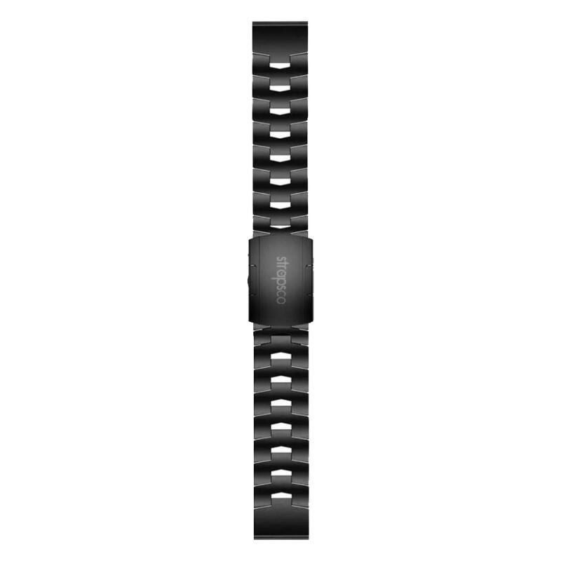 Left. StrapsCo - Vented Titanium Bracelet QuickFit 22 Metal Watch Band Strap For Garmin Quatix 8 – 47mm - Black.