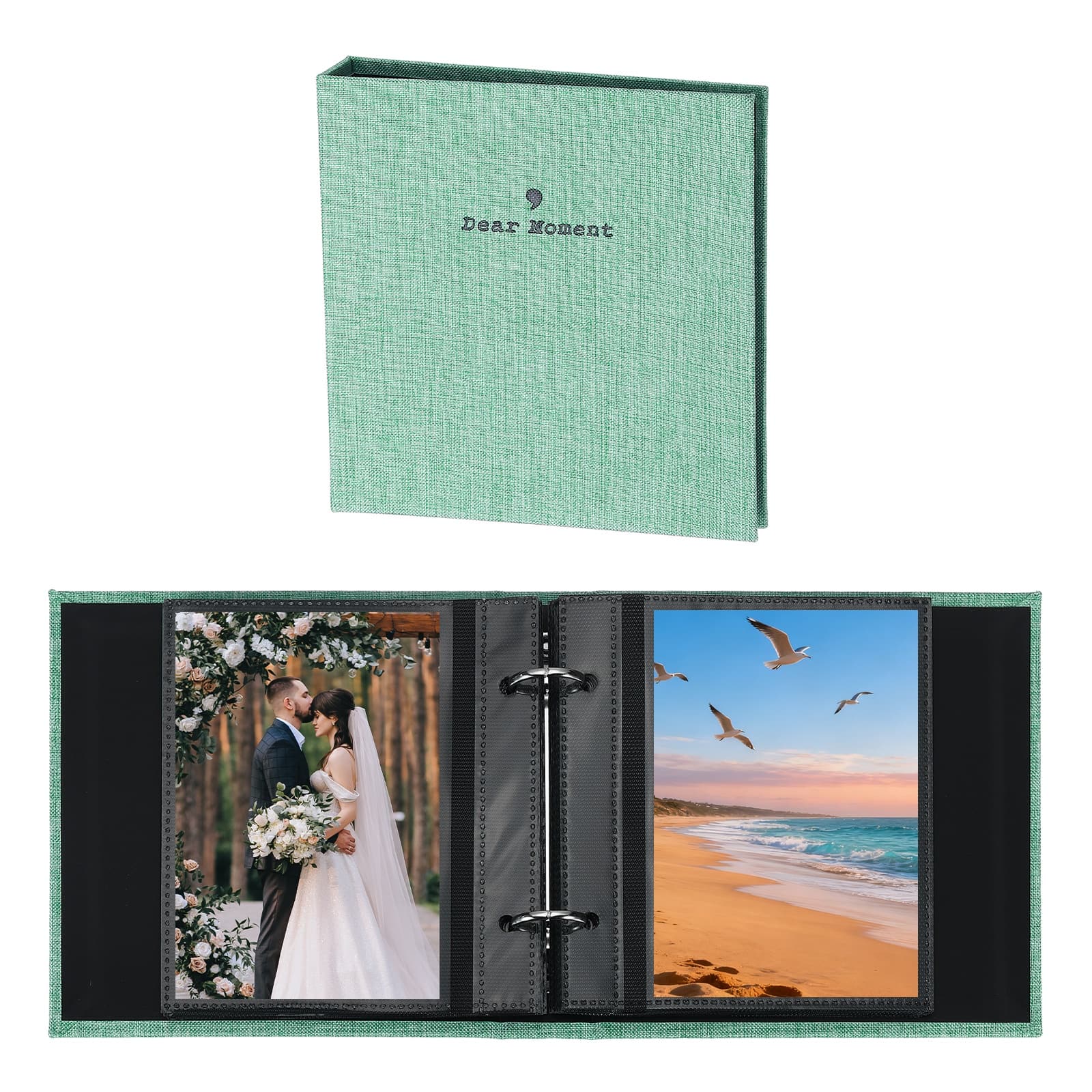 Unique Bargains - Small Photo Album 5.9x5.7 Inch Linen Picture Book, 25 Pages Holds 50 Photos Art Presentation Folder - Light Green
