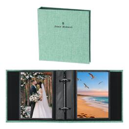 Unique Bargains - Small Photo Album 5.9x5.7 Inch Linen Picture Book, 25 Pages Holds 50 Photos Art Presentation Folder - Light Green