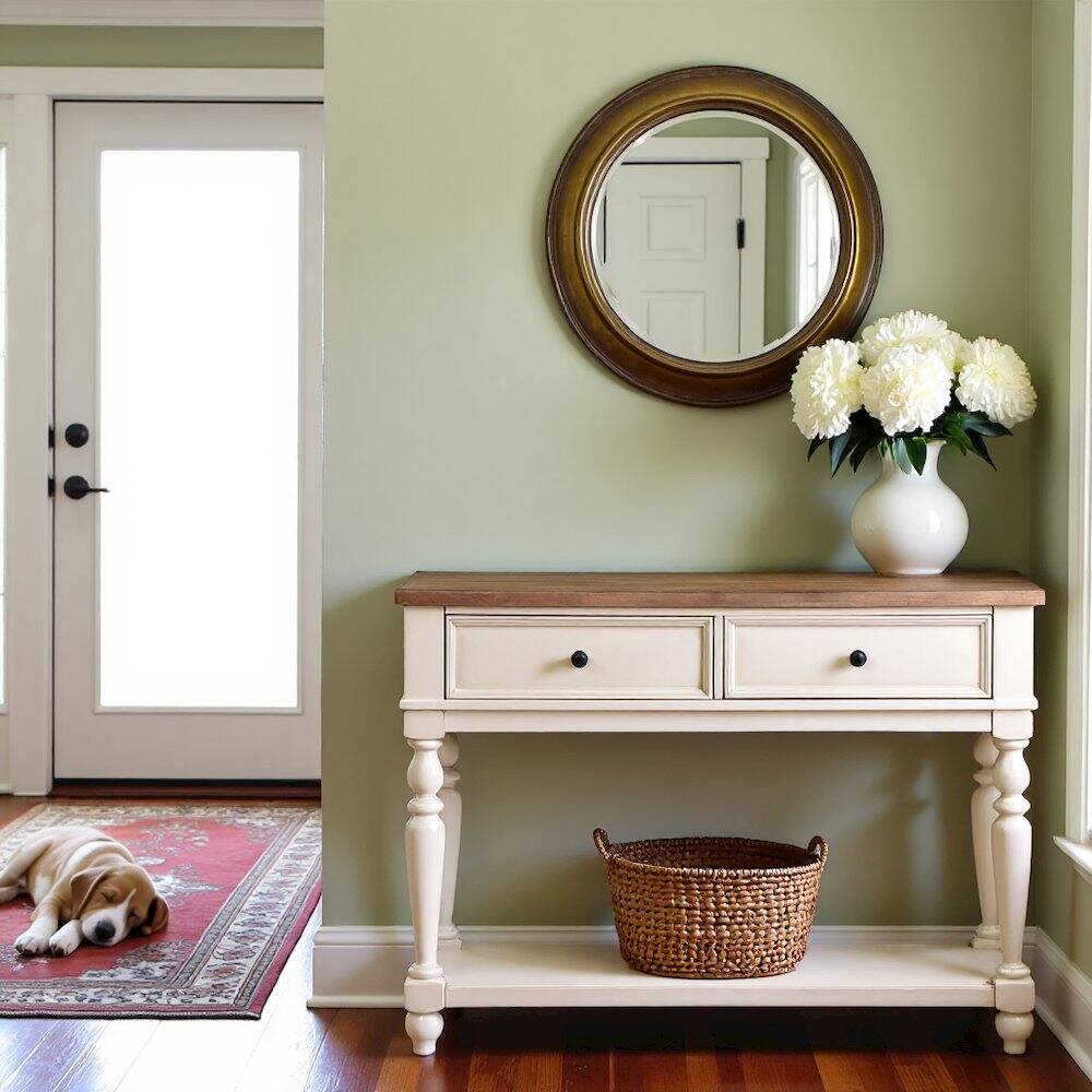 Left. FurniFact - White Rustic Sideboard Solid Wood Vintage Console Table With Drawers - White.