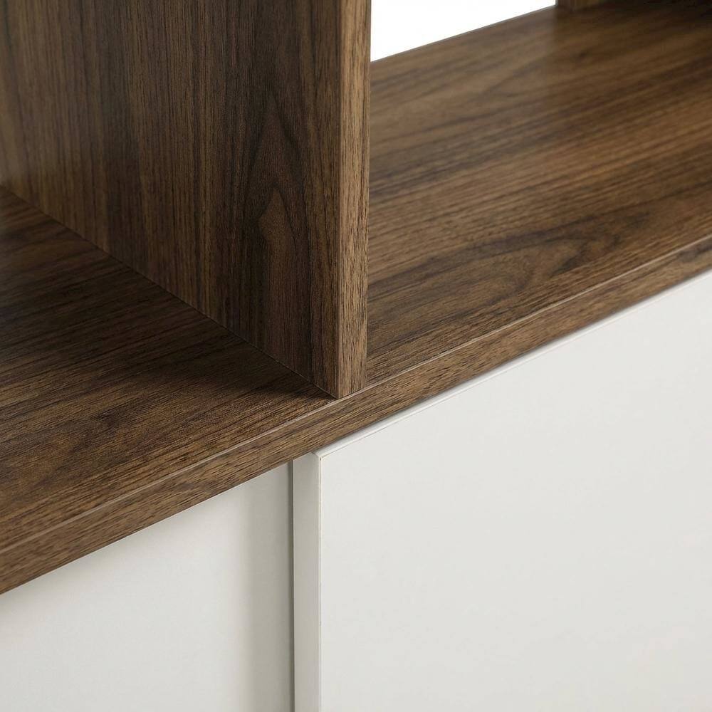Alt View 1. FurniFact - Wooden Bookcase with Sliding Doors for Living Room Storage - Brown.