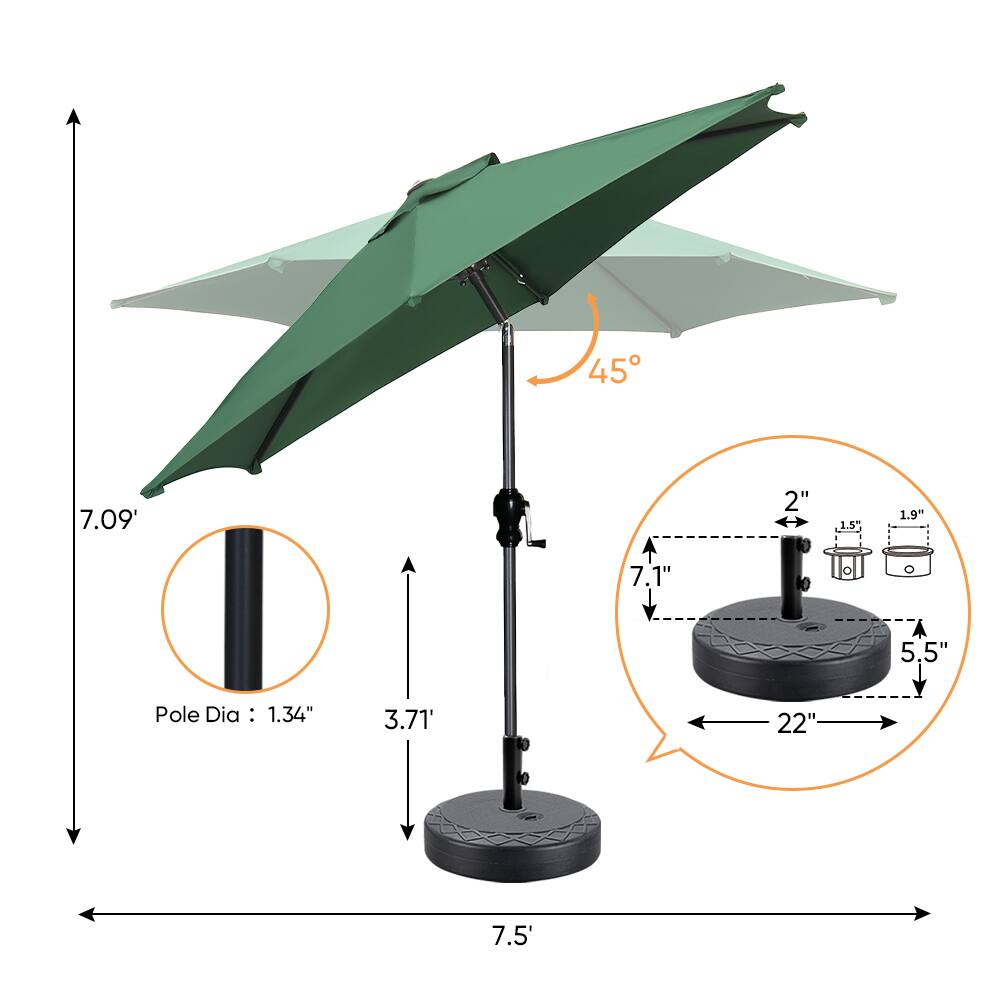 45, 7.09', 2", 1.5", 1.9", 7.1", 0, 5.5", Pole Dia : 1.34', 3.71, 22", 7.5'