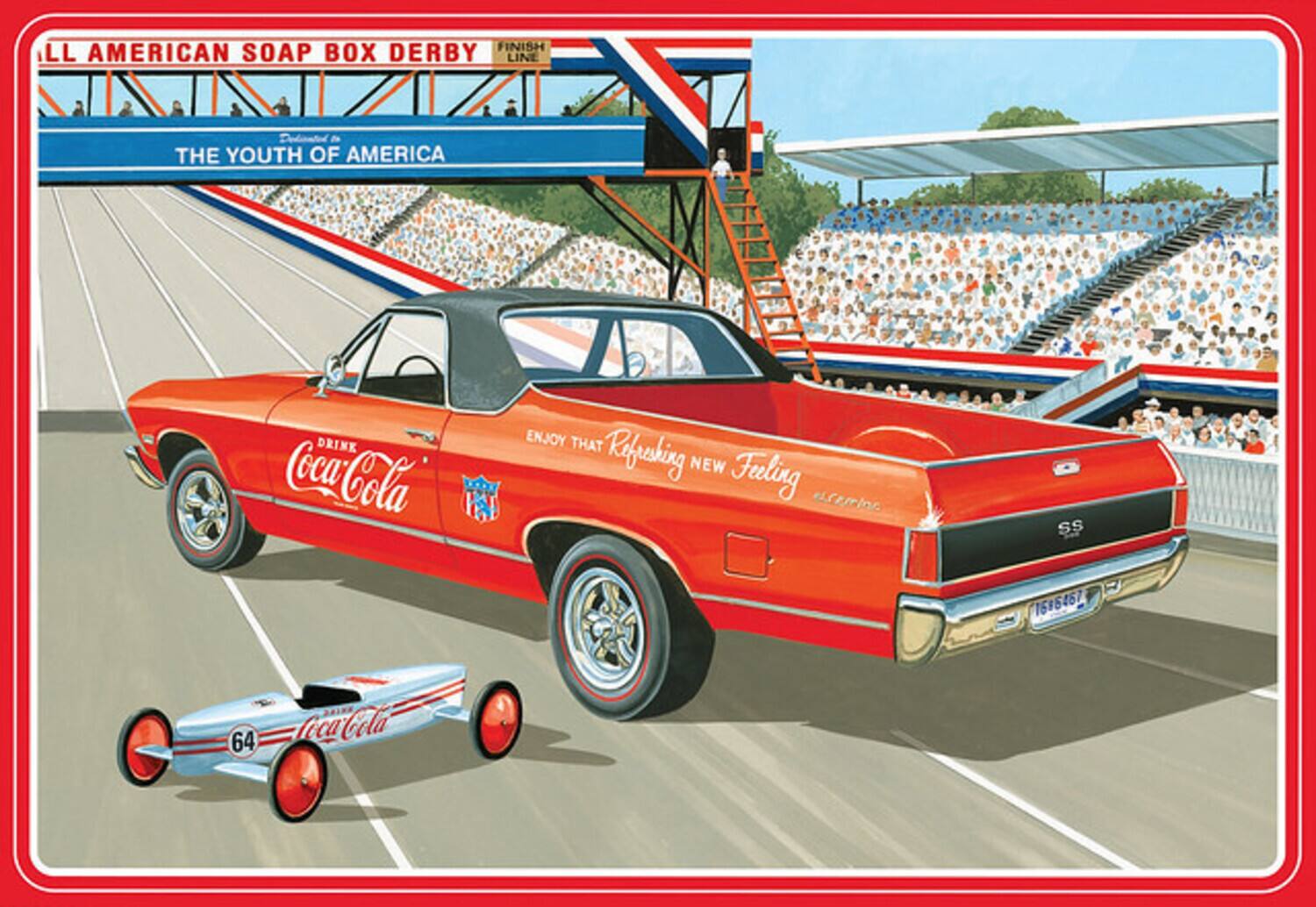 FINISH LINE  
ALL AMERICAN SOAP BOX DERBY  
Dedicated to THE YOUTH OF AMERICA  
DRINK Coca-Cola  
ENJOY THAT Refrshing NEW Feeling  
Coca-Cola  
64  
SS  
169464