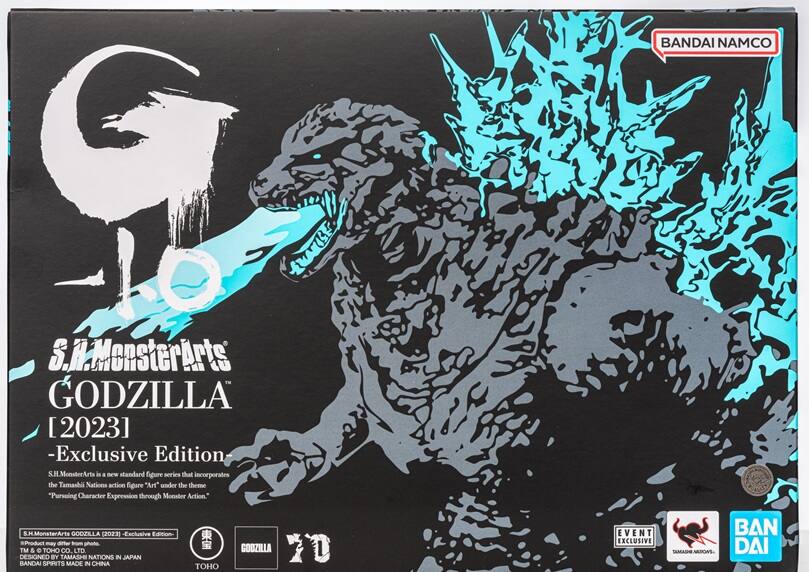 BANDAI NAMCO  
S.H.MonsterArts GODZILLA [2023] - Exclusive Edition  

S.H.MonsterArts is a new standard figure series that incorporates the Tamashii Nations action figure "Art" under the theme "Pursuing Character Expression through Monster Action."  

S.H.MonsterArts GODZILLA [2023] - Exclusive Edition  
Product may differ from photo  
TM & TOHO CO., LTD  
DESIGNED BY TAMASHII NATIONS IN JAPAN  
BANDAI SPIRITS MADE IN CHINA  

EVENT EXCLUSIVE  
TAMASHII NATIONS  
BANDAI