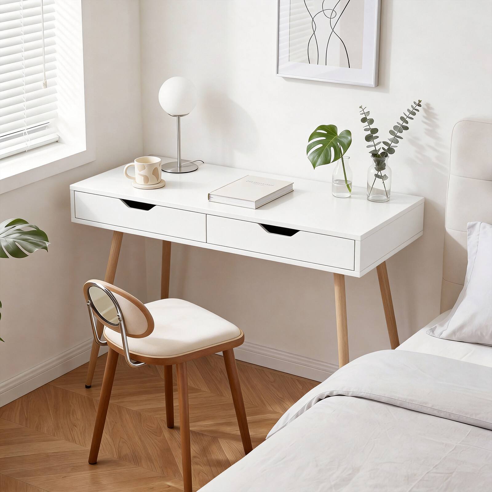 Alt View 1. Gymax - Gymax 43.5'' Writing Desk w/2 Drawers Anti-Tipping Kits & Solid Rubber Wood Legs - White.