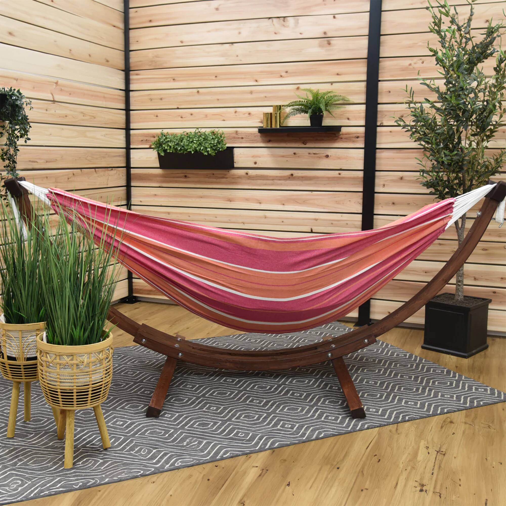 Alt View 3. Vivere - Vivere Double Cotton Hammock, Comfortable Daybed with Wood Frame, 8', Mimosa - Mimosa.