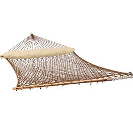 Sunnydaze - Large Polyester Rope Hammock with Spreader Bar and Pillow - Brown