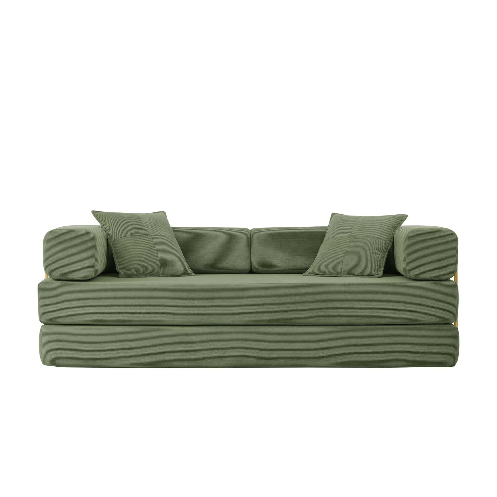 Alt View 1. Trinkets Crazed - 4-In-1 Free Combination Loveseat Convertible Sleeper Sofa Bed Floding Futon Couch Corduroy Modular Sofa Couch - Green.
