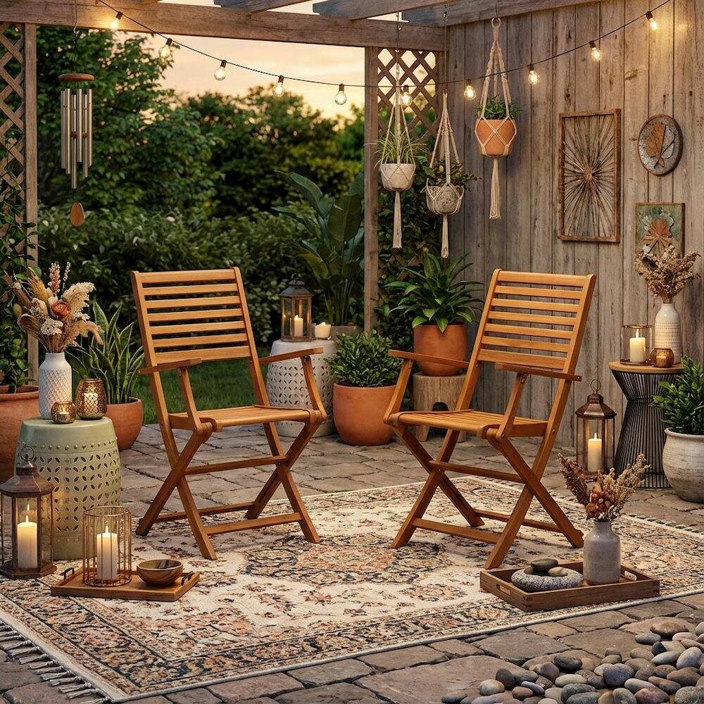 Alt View 1. Outdoor Escape - Wooden Patio Chair Set of 2 - Brown.