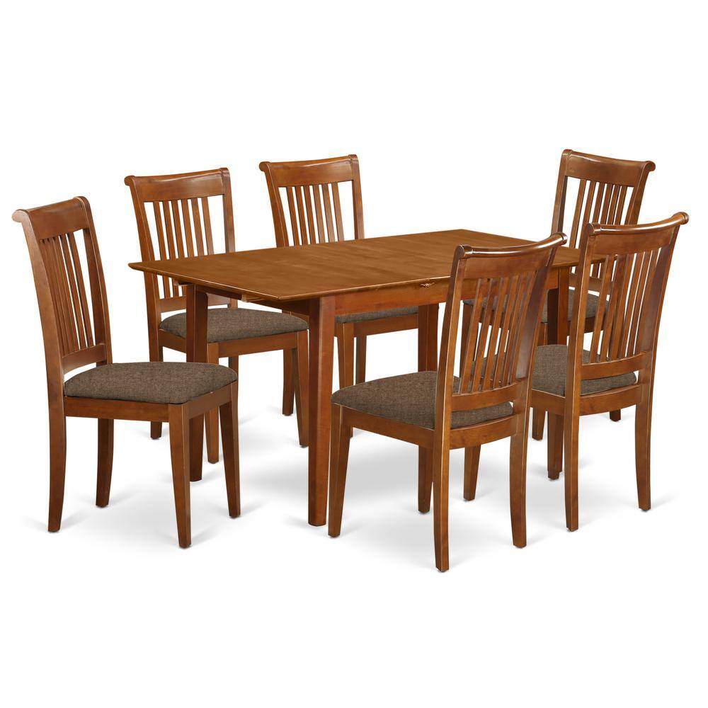 Front. East West Furniture - MLPO7-SBR-C 7 Pc dinette set for small spaces-Kitchen Table and 6 Dining Chairs - Saddle Brown.