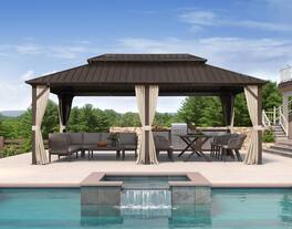PURPLE LEAF - 12 X 20 FT Outdoor Hardtop Gazebo Metal Frame Galvanized Steel Double Roof with Curtains and Nettings - 12' X 20'
