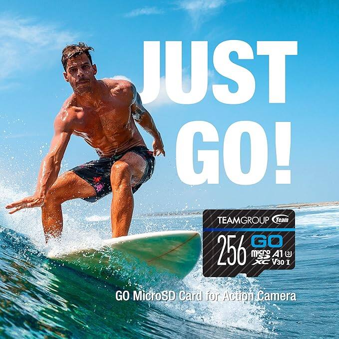 JUST GO!  
TEAMGROUP Team GO 256 M XC microSD A1 V30  
GO MicroSD Card for Action Camera