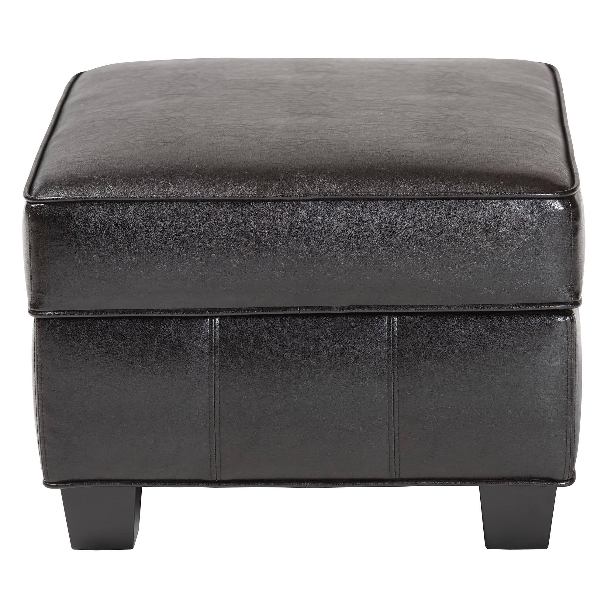 Back. Baxton Studio - Agustus Brown Leather Storage Ottoman - Dark Brown.